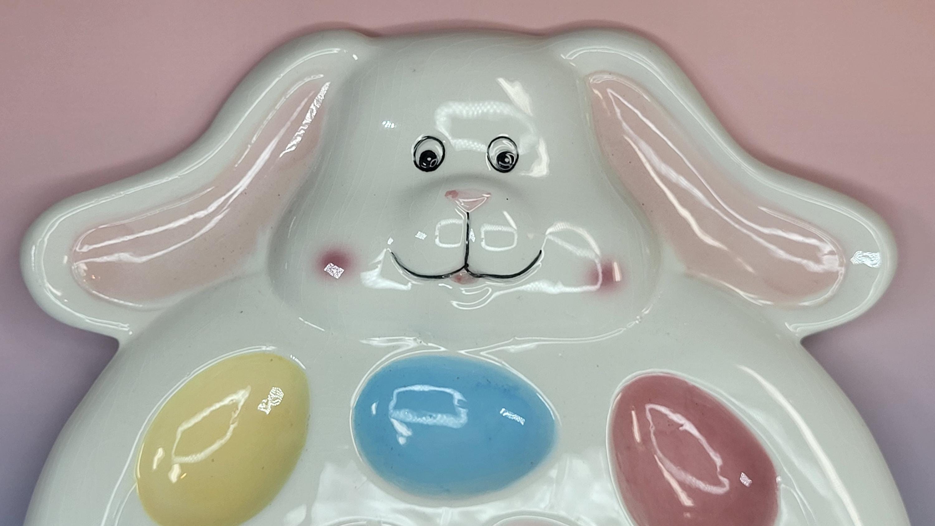 Vintage Ceramic Bunny Deviled Egg Plate - Pastel Easter Brunch Platter view 5