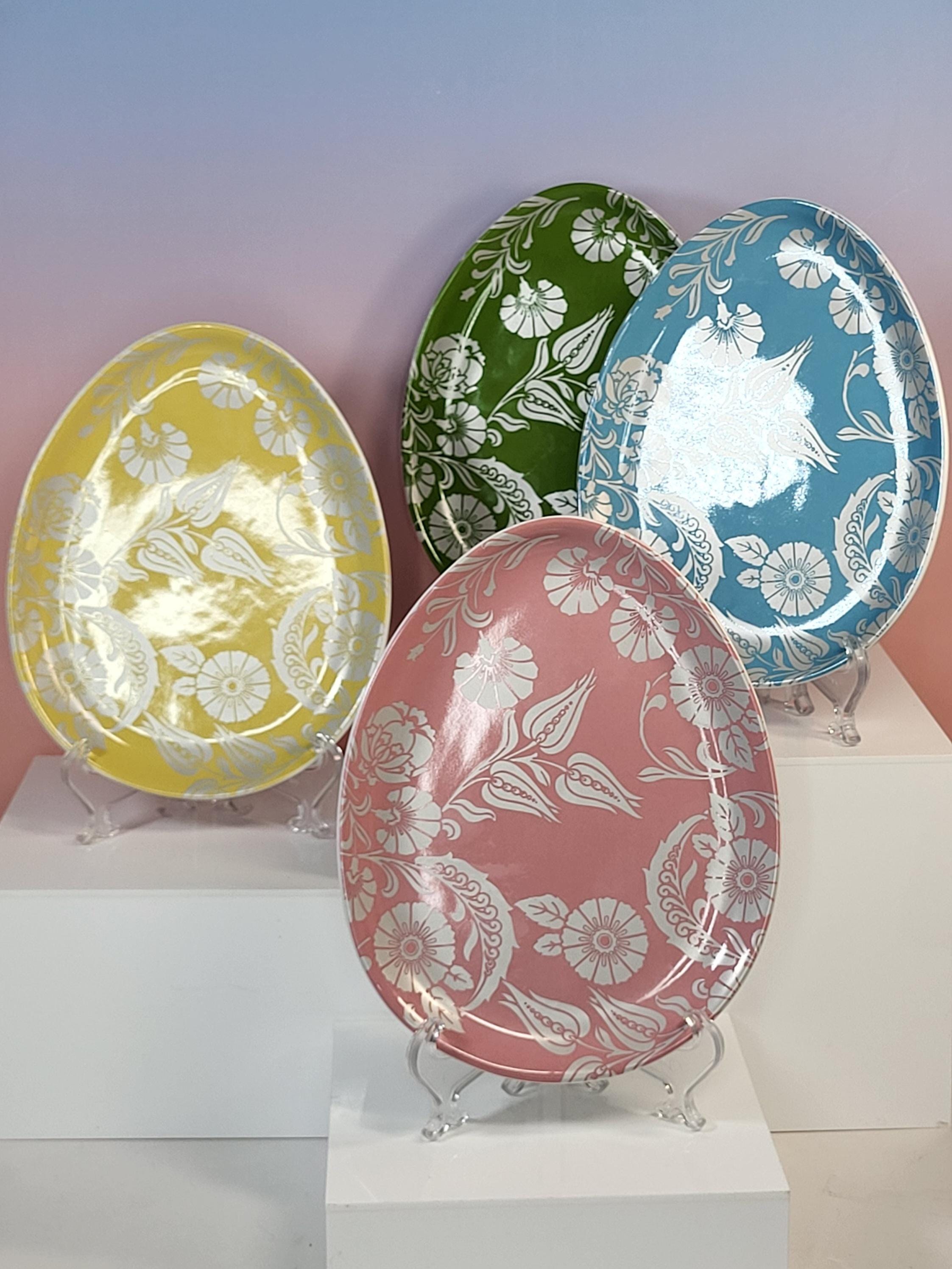 Pottery Barn Floral Easter Egg Plates - Handcrafted Stoneware Dessert Set