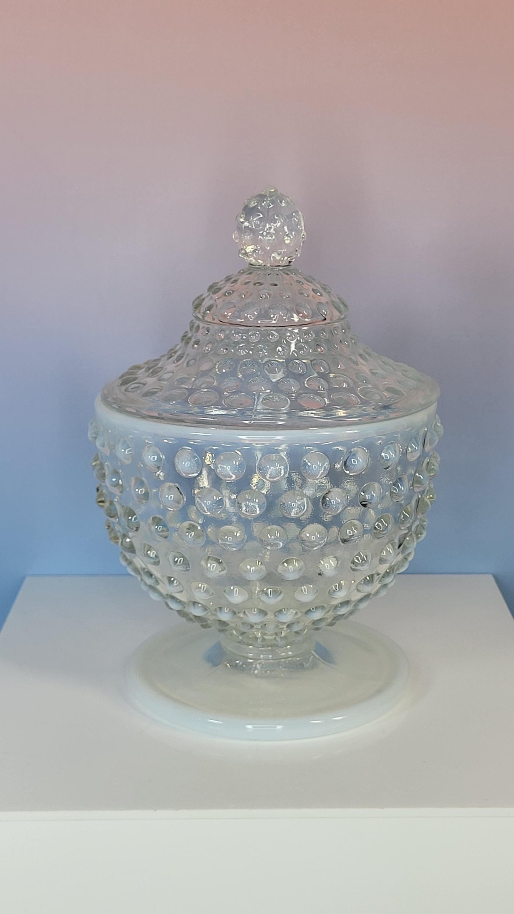 Fenton Moonstone Hobnail Candy Dish - Pale Blue Opalescent Footed Jar