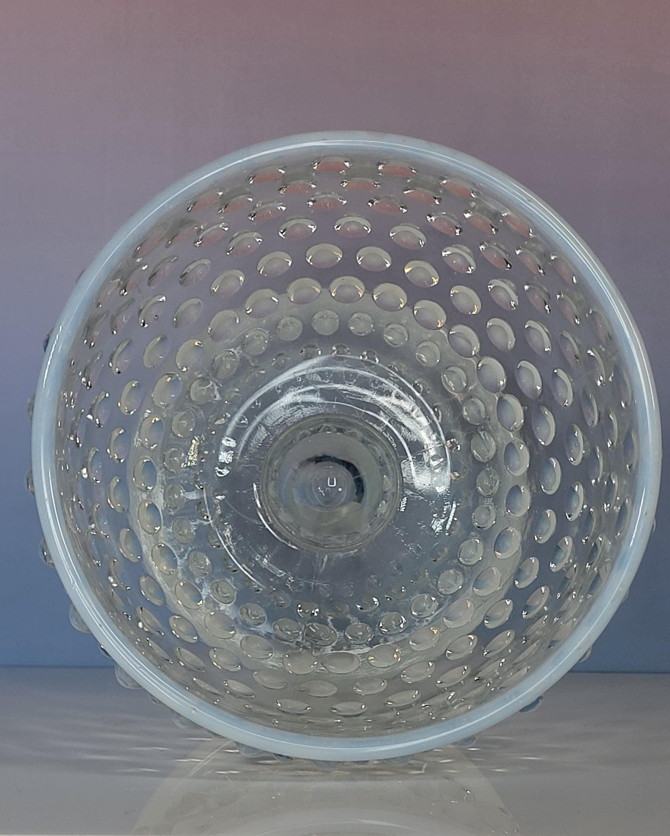 Fenton Moonstone Hobnail Candy Dish - Pale Blue Opalescent Footed Jar view 3