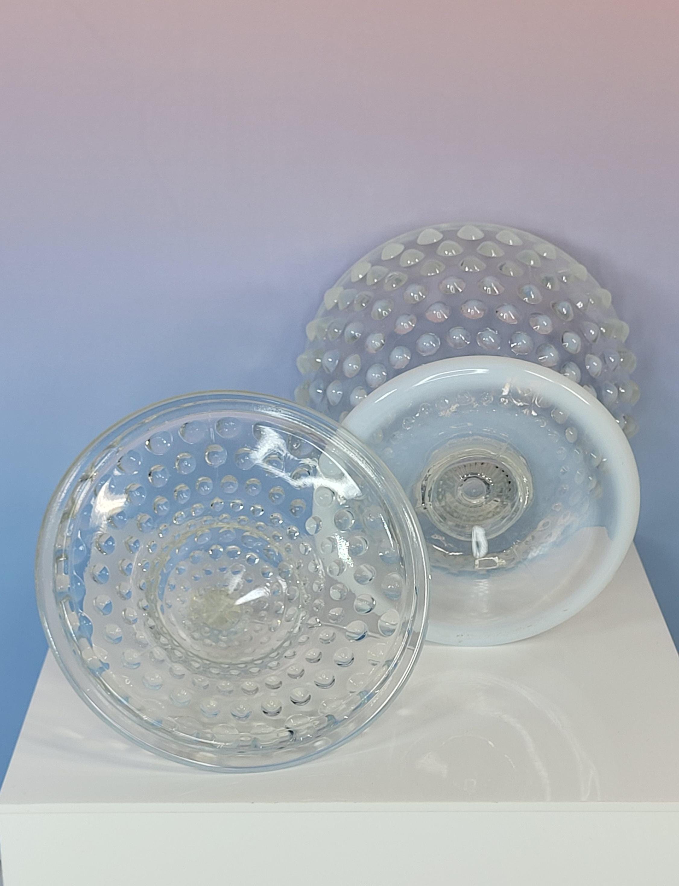 Fenton Moonstone Hobnail Candy Dish - Pale Blue Opalescent Footed Jar view 6