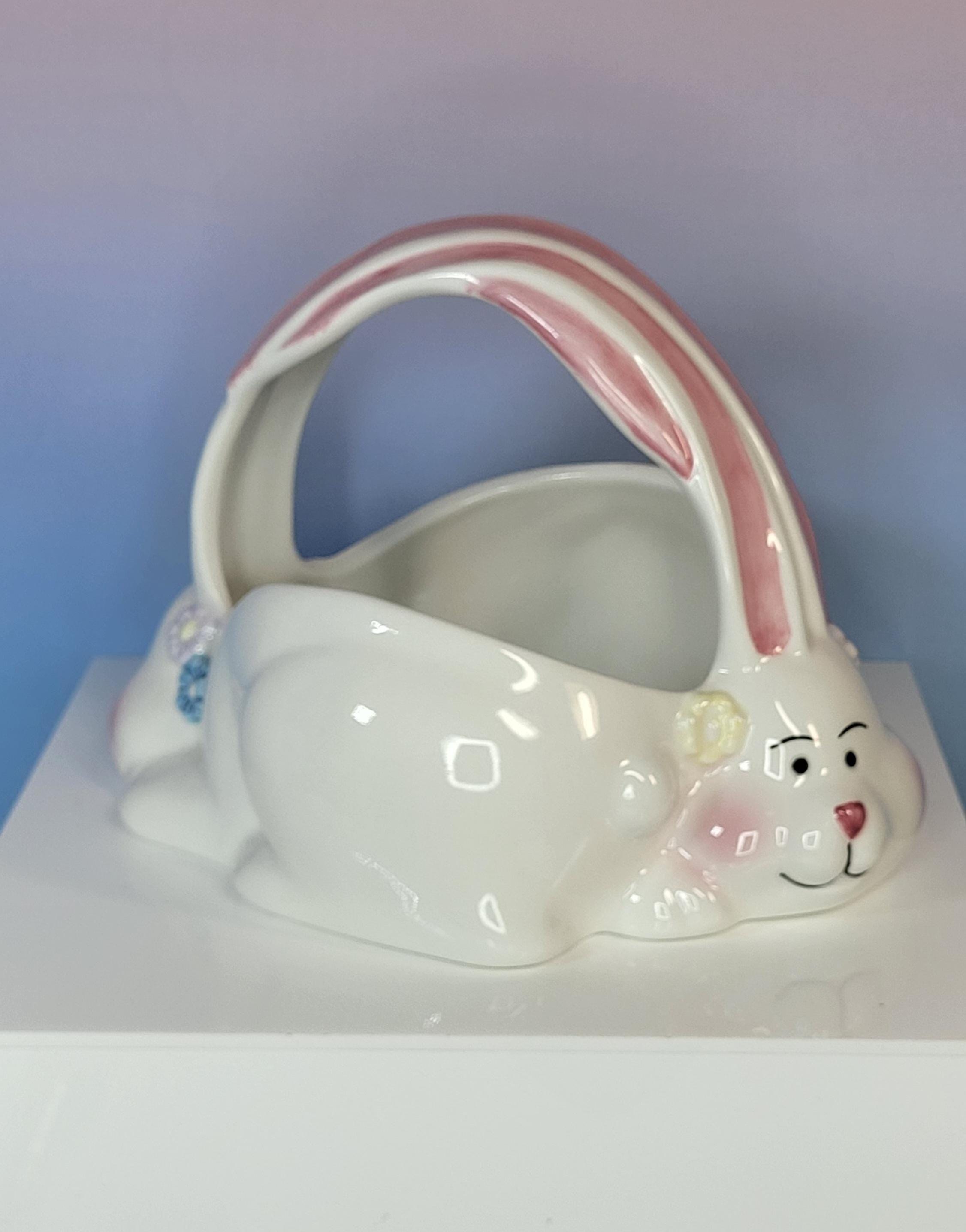 Vintage Hand-Painted Ceramic Easter Bunny Basket