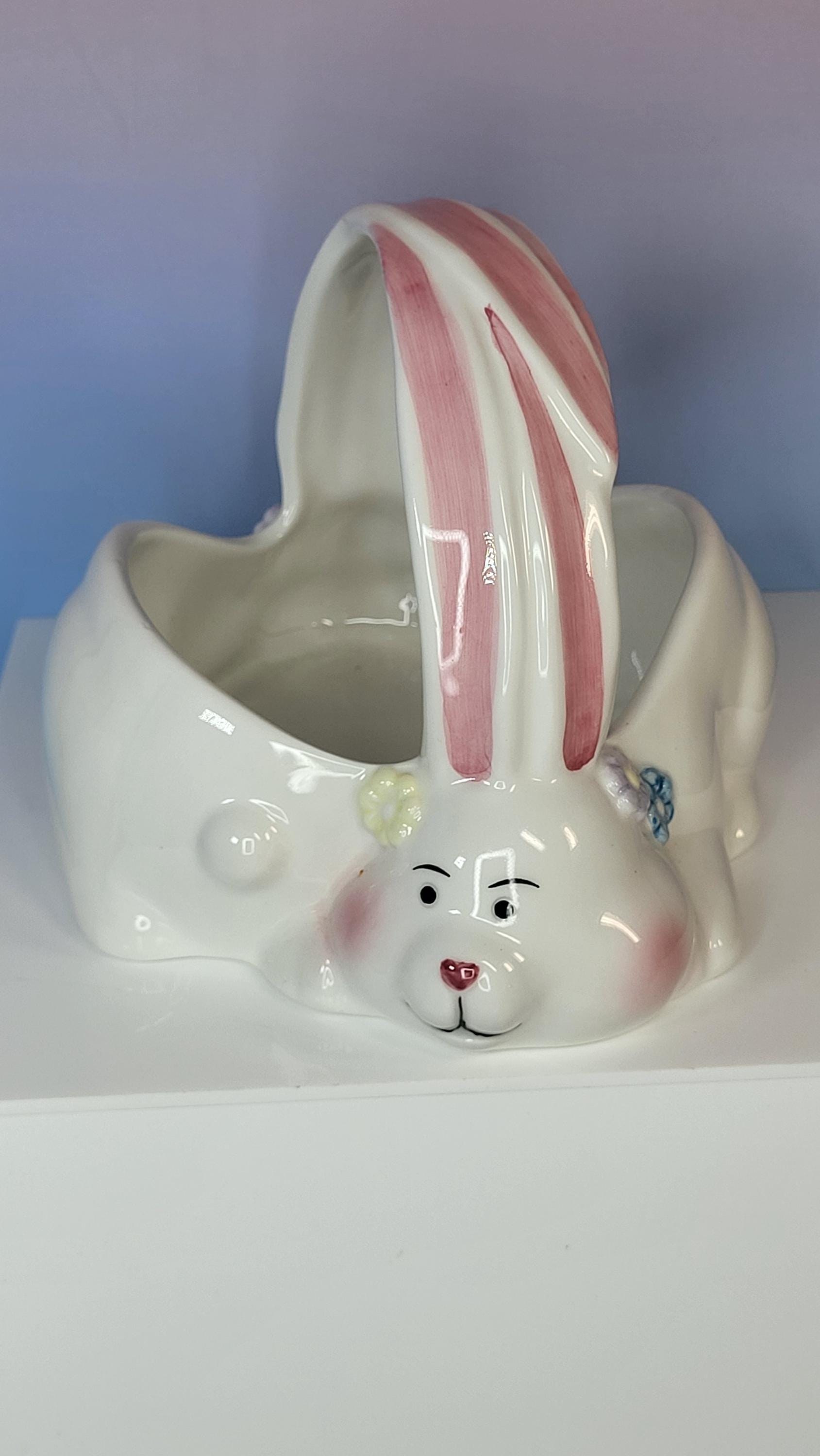 Vintage Hand-Painted Ceramic Easter Bunny Basket view 2