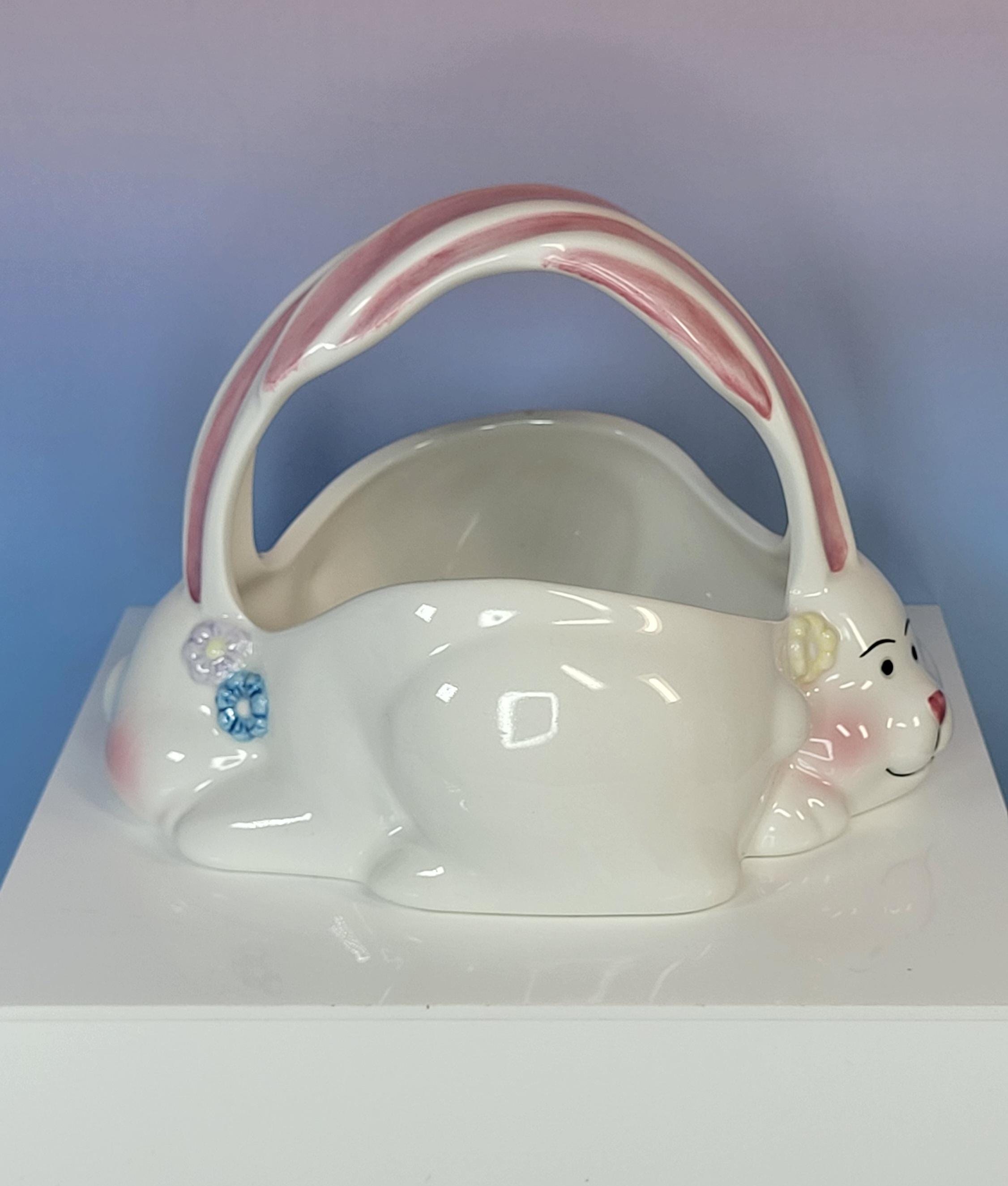 Vintage Hand-Painted Ceramic Easter Bunny Basket view 3
