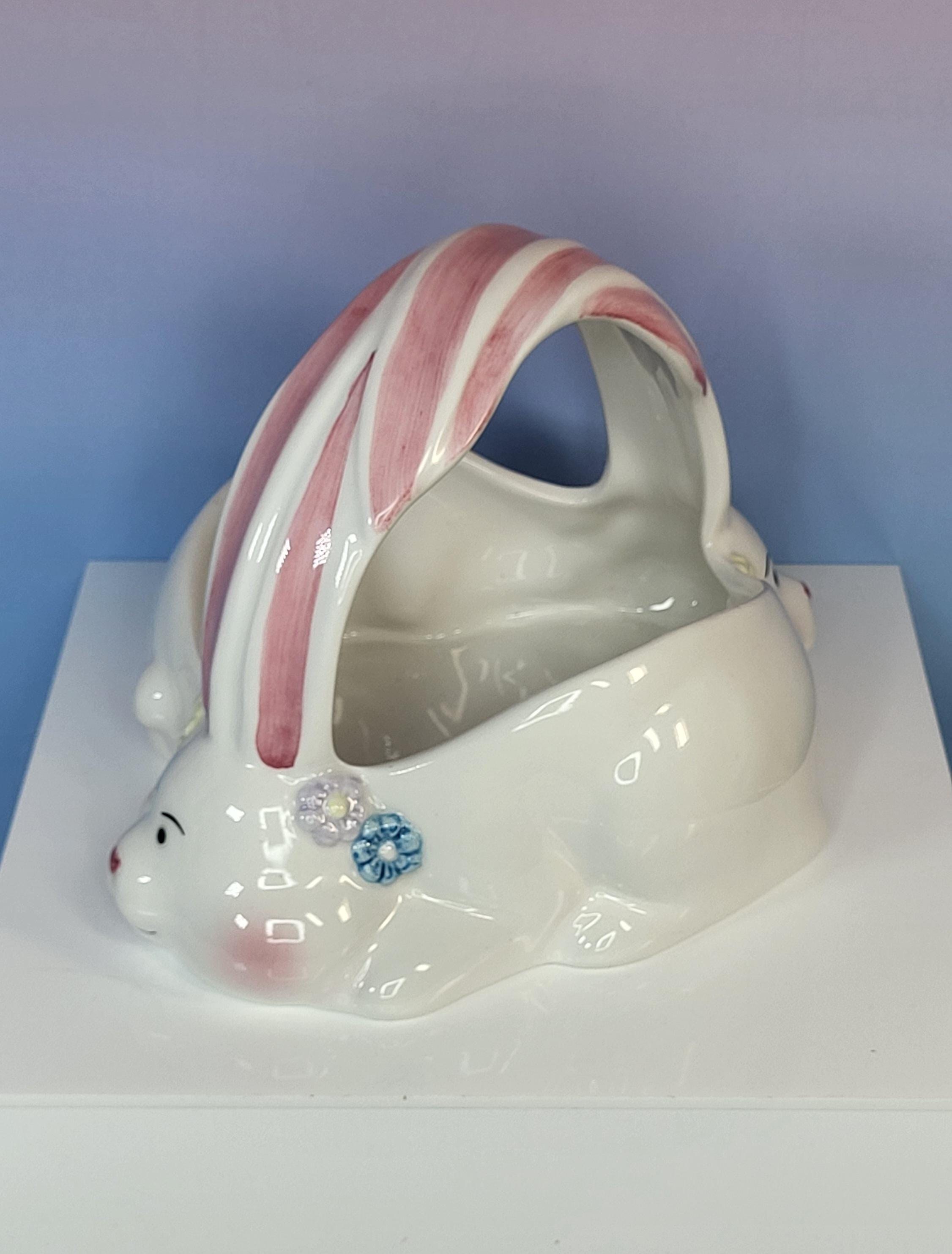 Vintage Hand-Painted Ceramic Easter Bunny Basket view 4