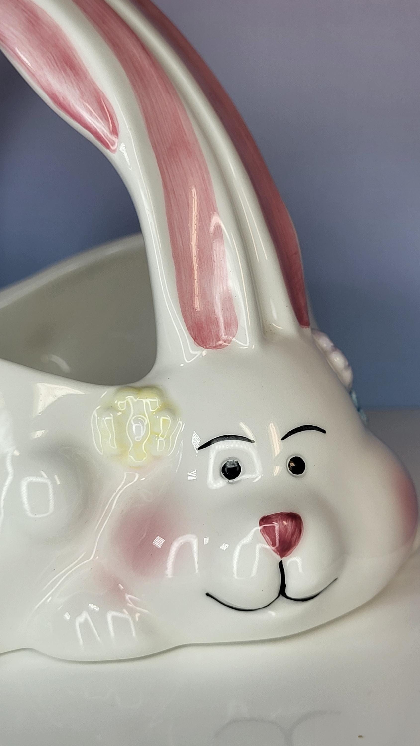 Vintage Hand-Painted Ceramic Easter Bunny Basket view 5