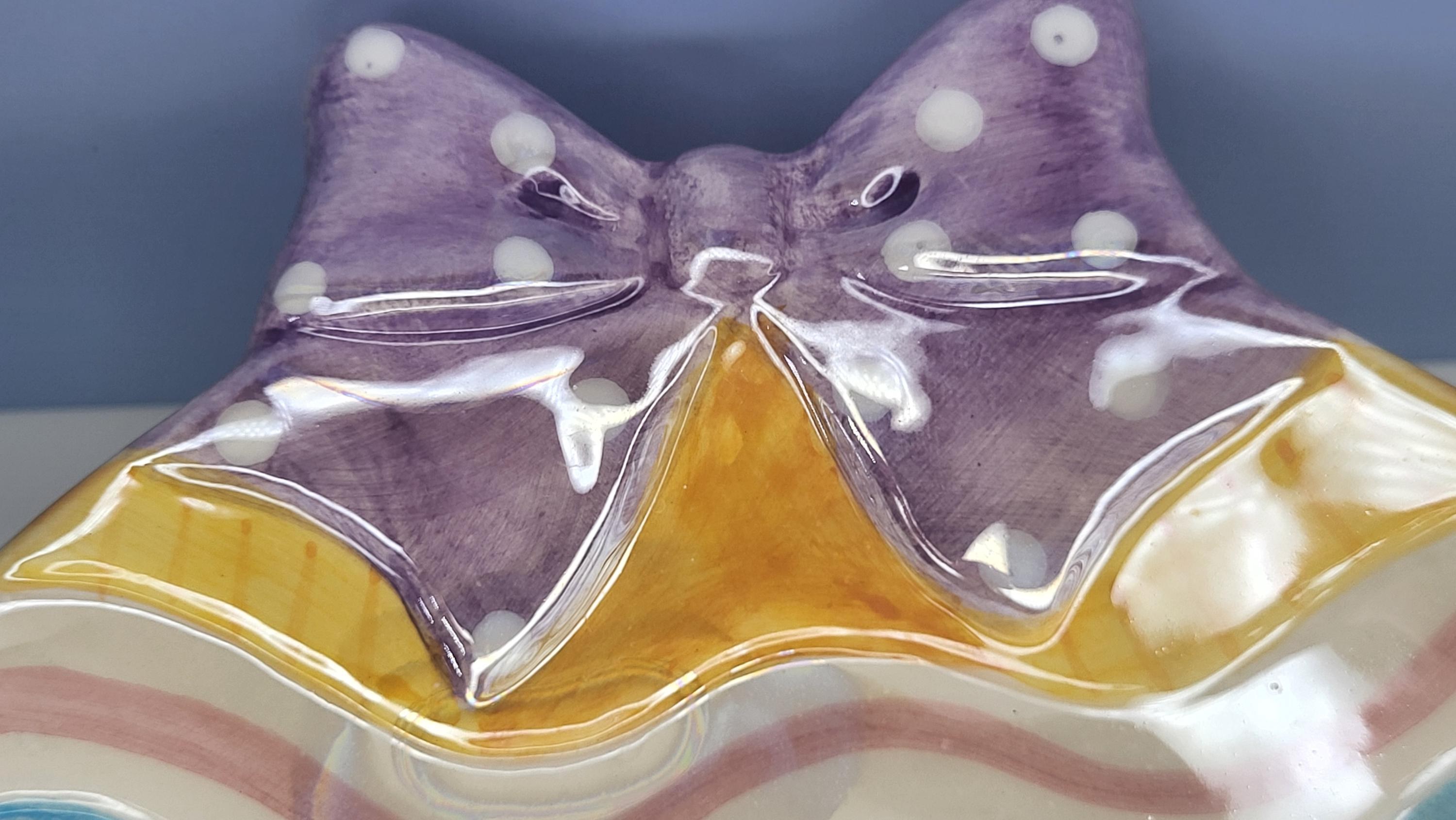 Vintage Silvestri Easter Egg Candy Dish - Hand-Painted Ceramic Tulips, Pearlescent Finish view 5