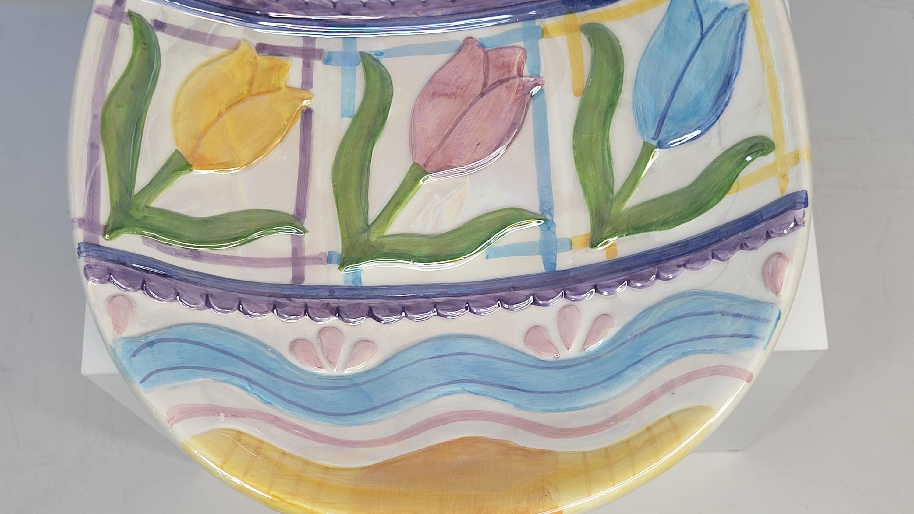 Vintage Silvestri Easter Egg Candy Dish - Hand-Painted Ceramic Tulips, Pearlescent Finish view 6