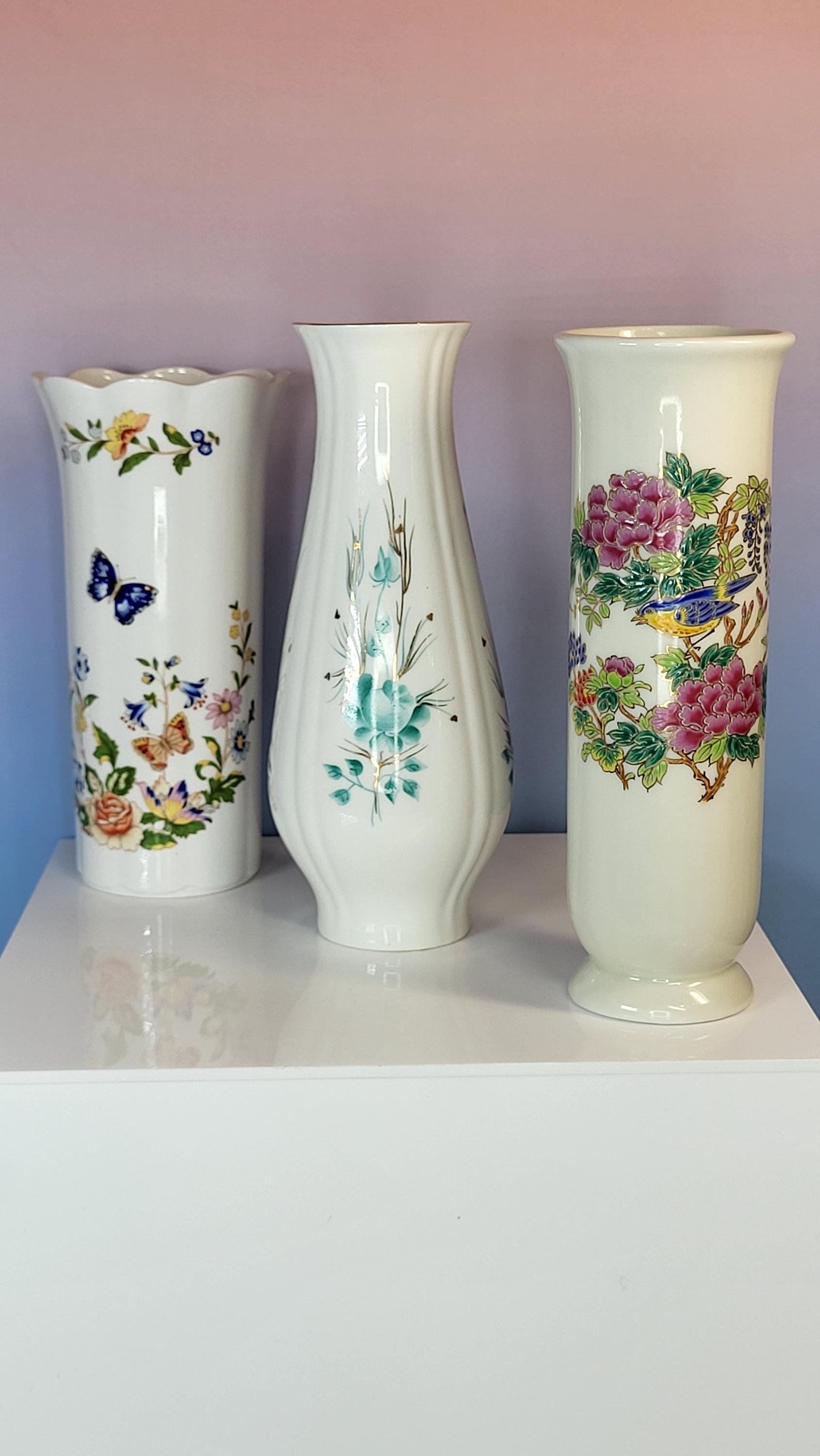 Antique Porcelain Vases: Sitzendorf, Takahashi, Aynsley 3-Piece Set
