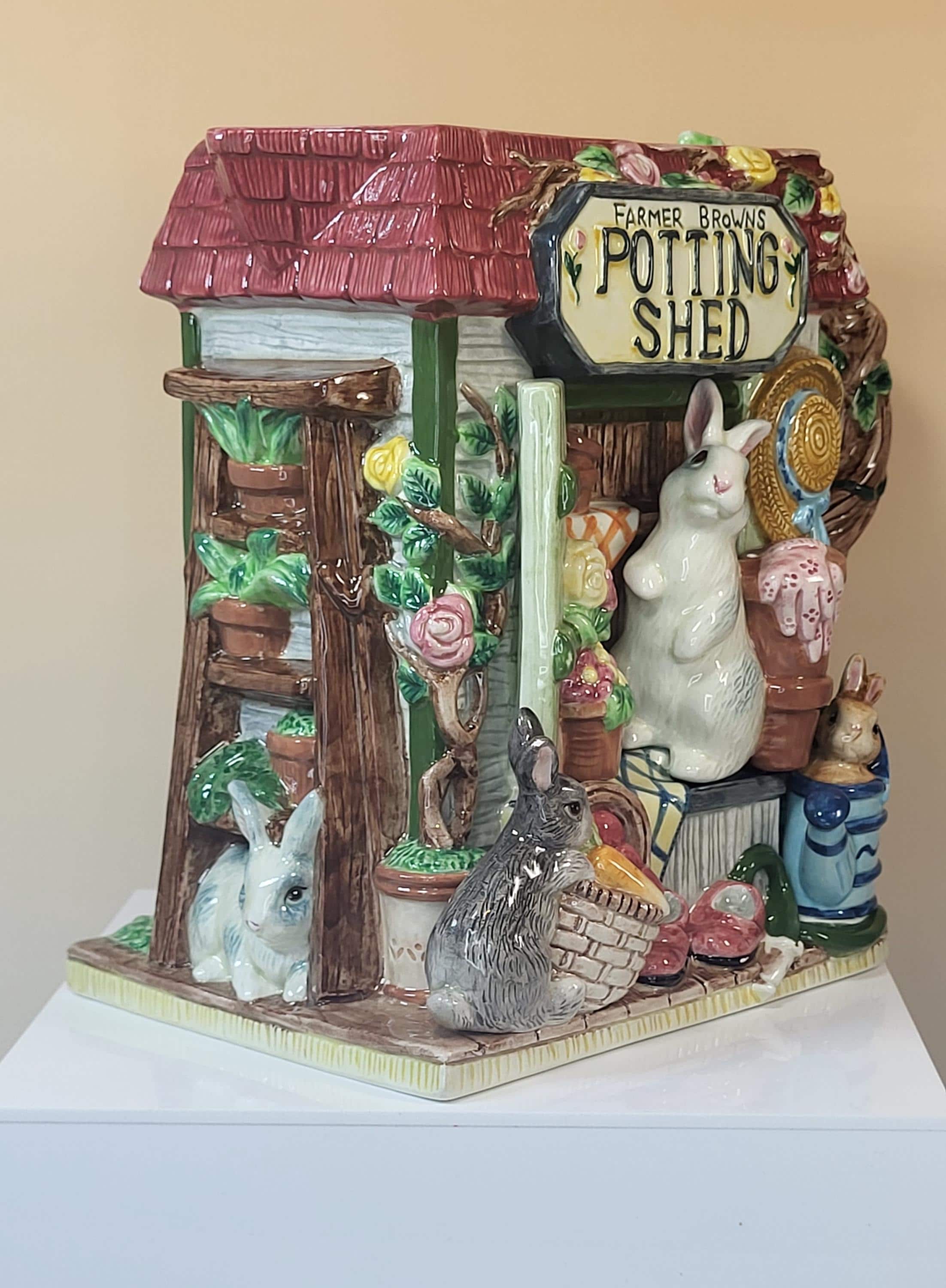 Fitz and Floyd Potting Shed Bunny Pitcher - 1996 Hand-Painted Ceramic Garden Jug view 2