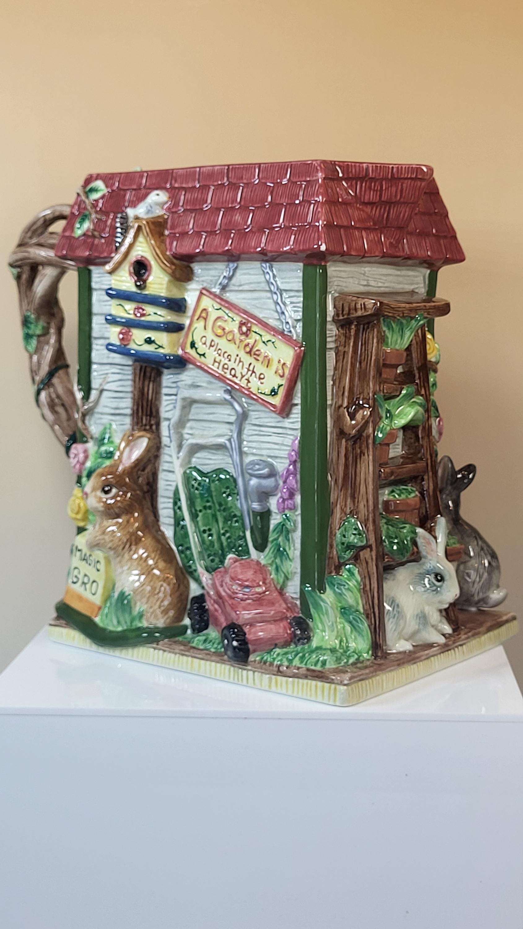 Fitz and Floyd Potting Shed Bunny Pitcher - 1996 Hand-Painted Ceramic Garden Jug view 13