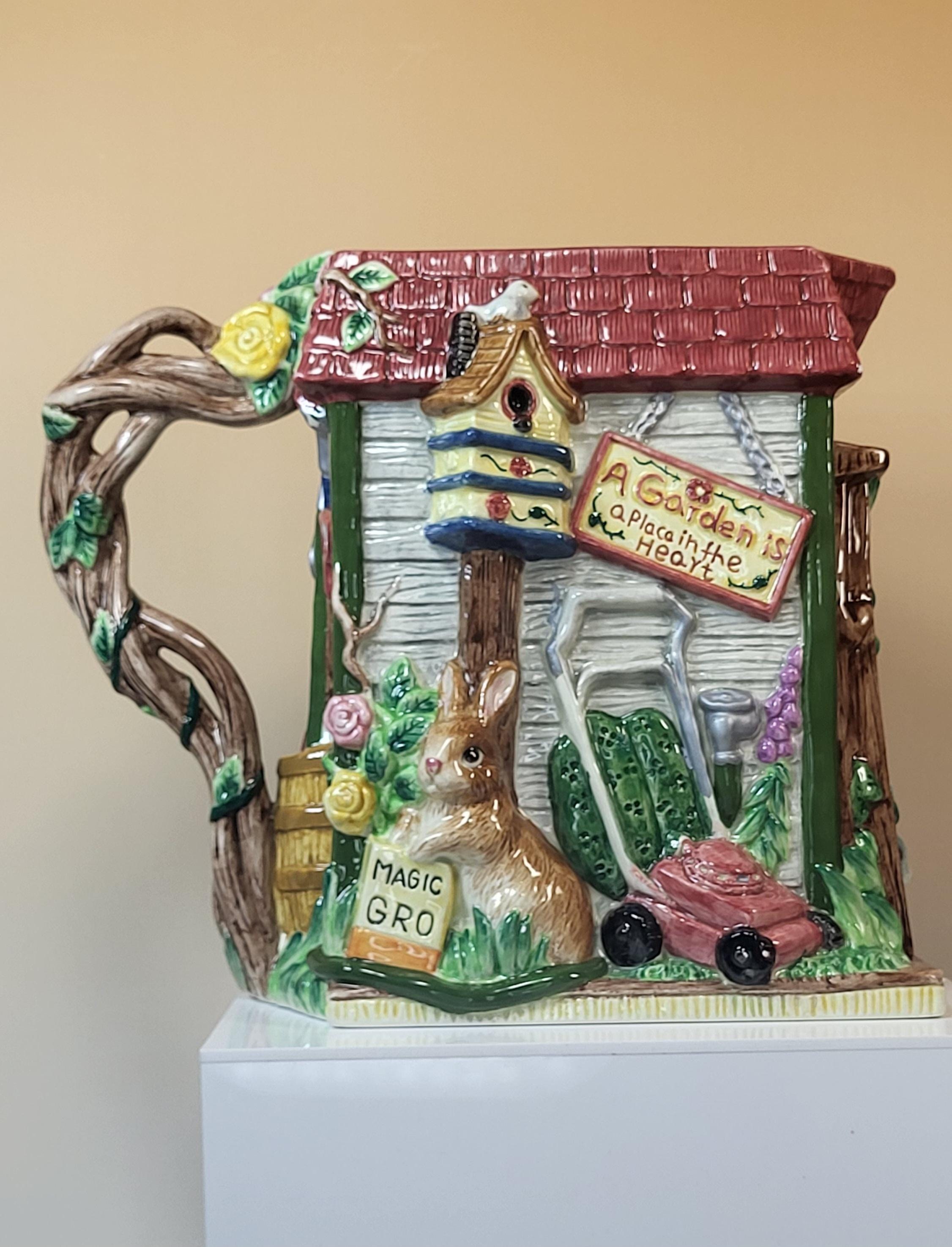 Fitz and Floyd Potting Shed Bunny Pitcher - 1996 Hand-Painted Ceramic Garden Jug view 14