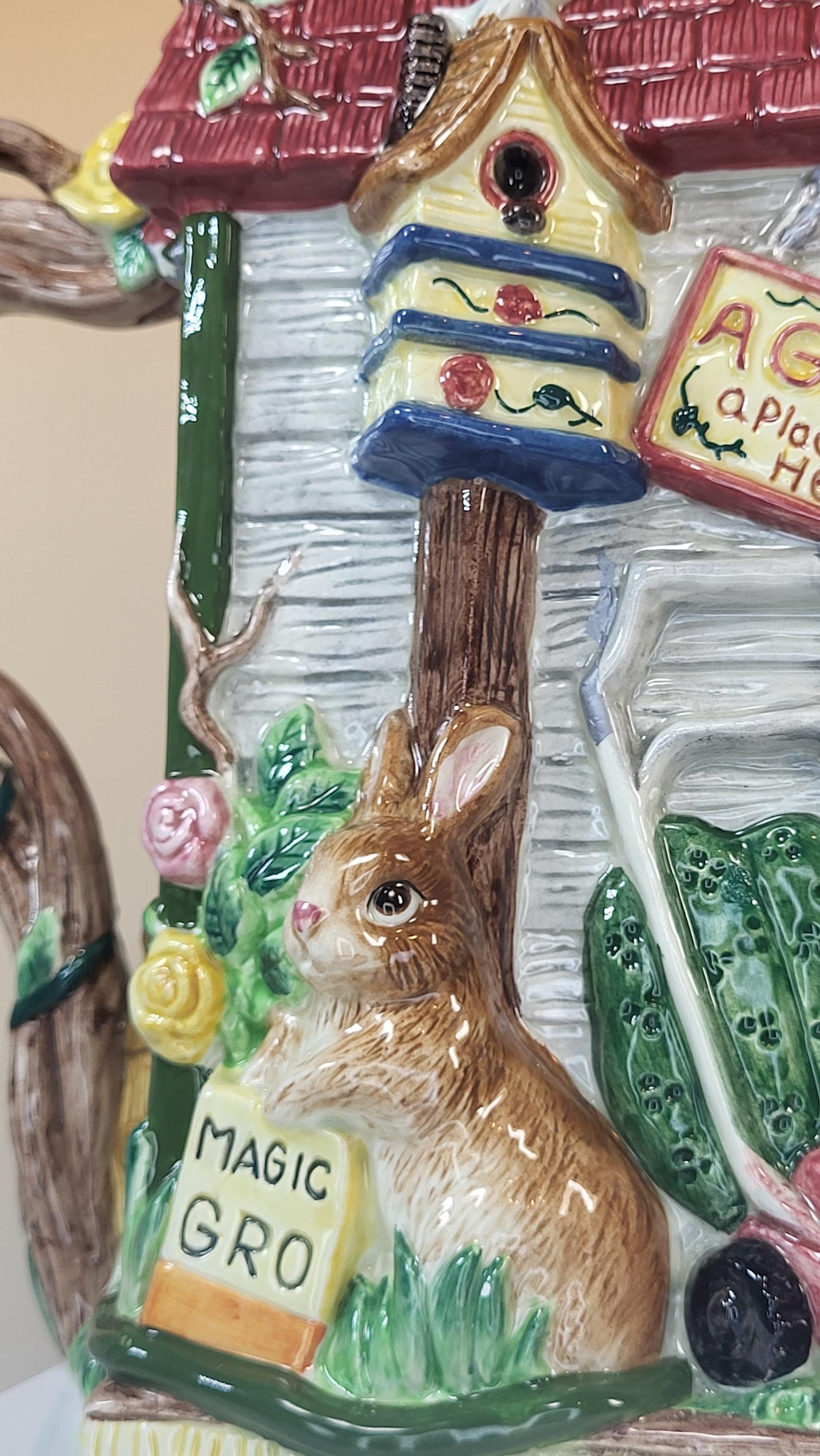 Fitz and Floyd Potting Shed Bunny Pitcher - 1996 Hand-Painted Ceramic Garden Jug view 15