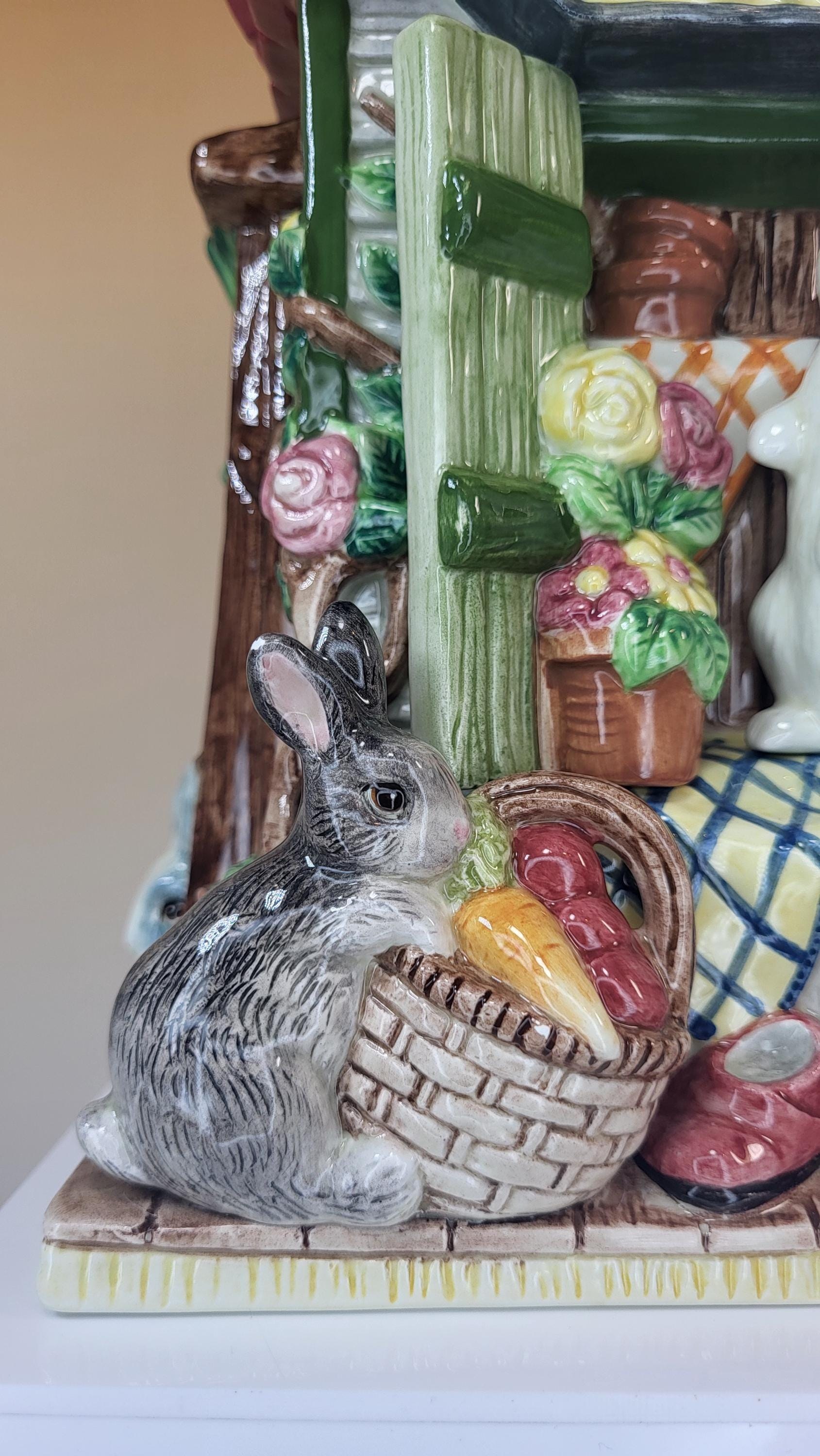 Fitz and Floyd Potting Shed Bunny Pitcher - 1996 Hand-Painted Ceramic Garden Jug view 7