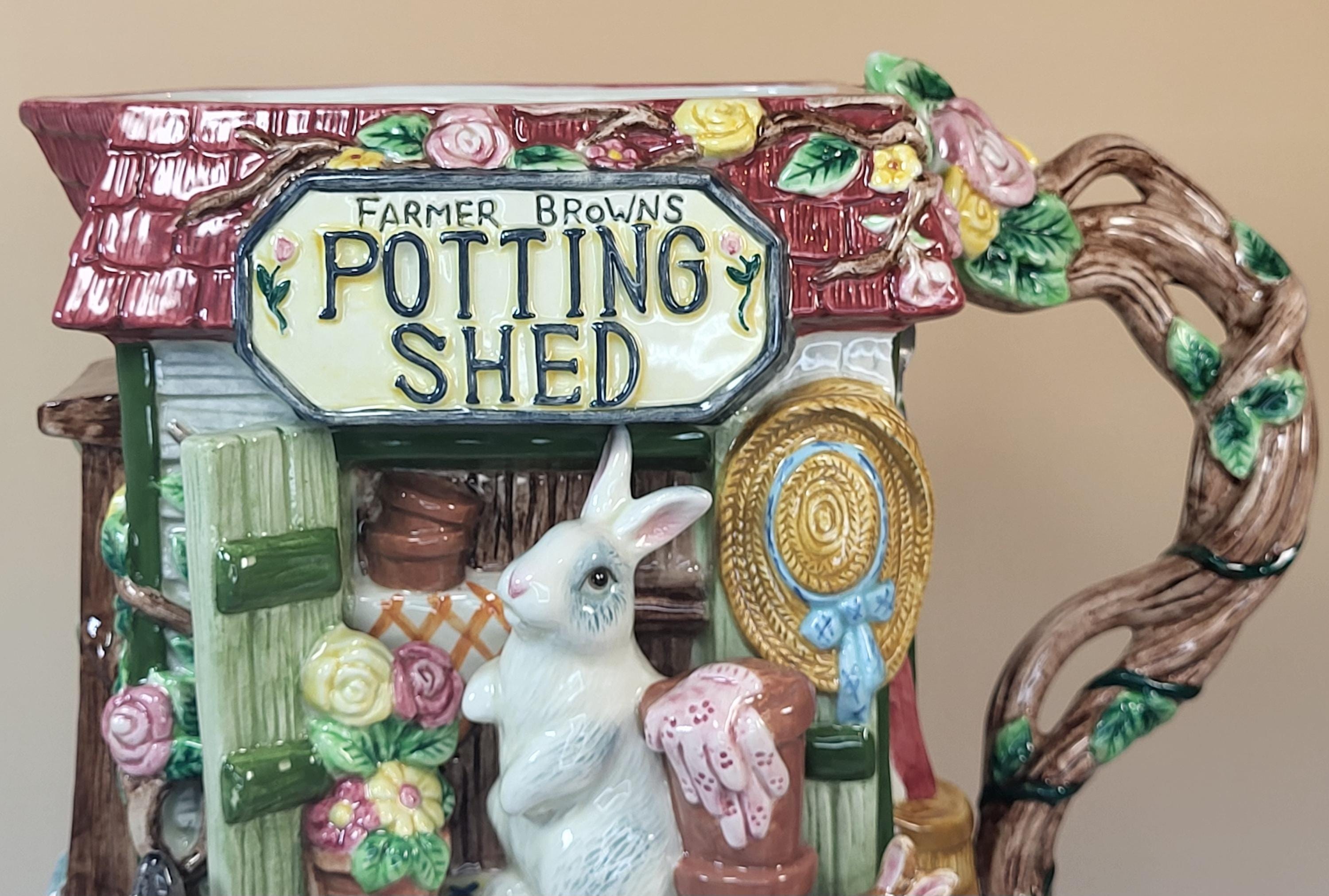 Fitz and Floyd Potting Shed Bunny Pitcher - 1996 Hand-Painted Ceramic Garden Jug view 8