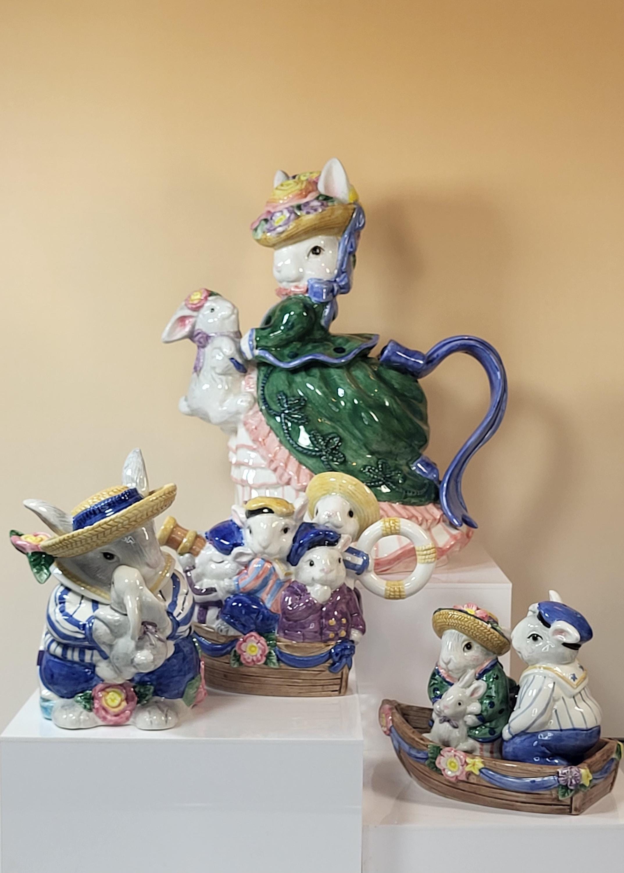 Fitz & Floyd Bustles Beaus Tea Set, Hand Painted Ceramic Bunnies