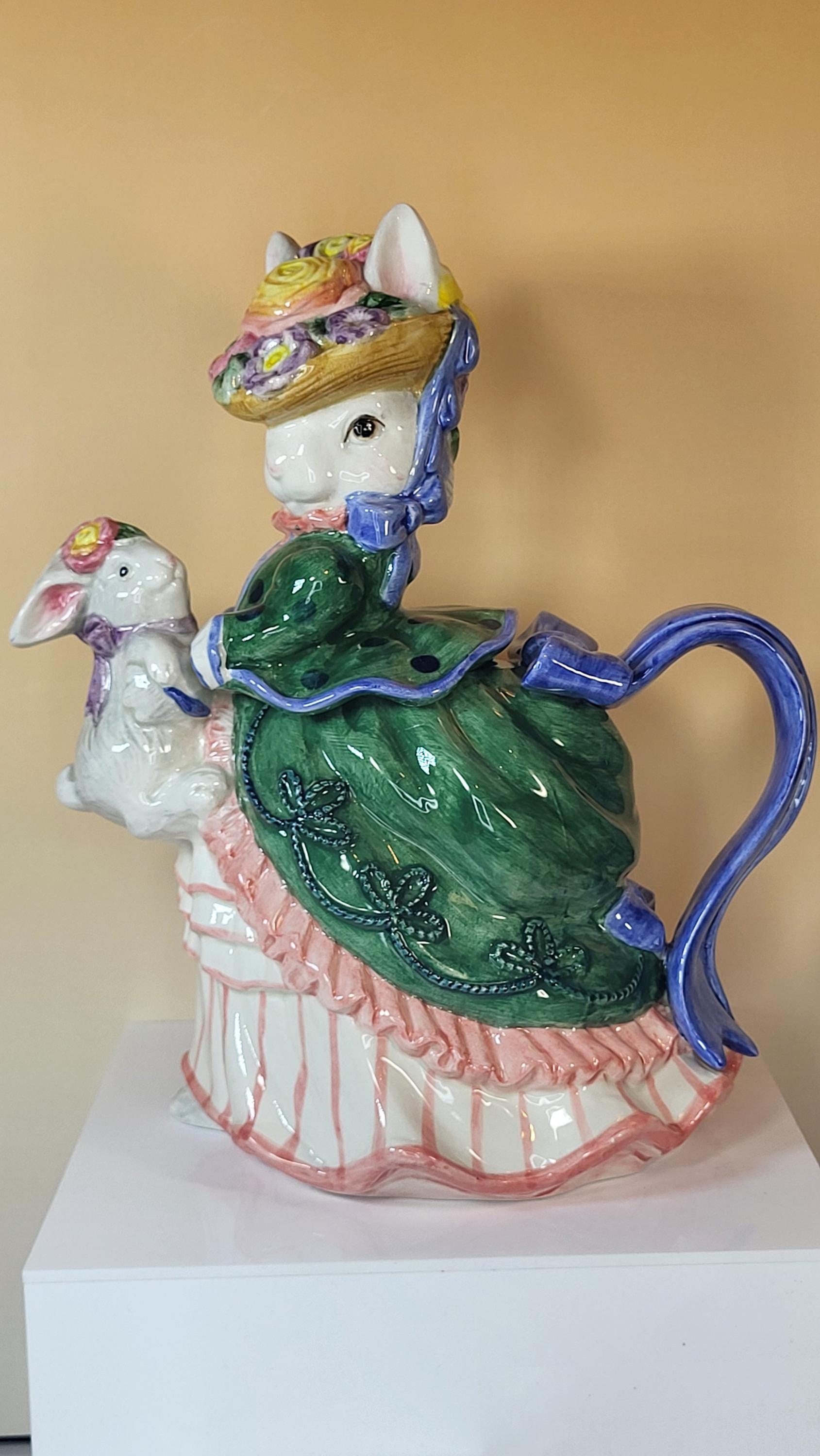 Fitz & Floyd Bustles Beaus Tea Set, Hand Painted Ceramic Bunnies view 2
