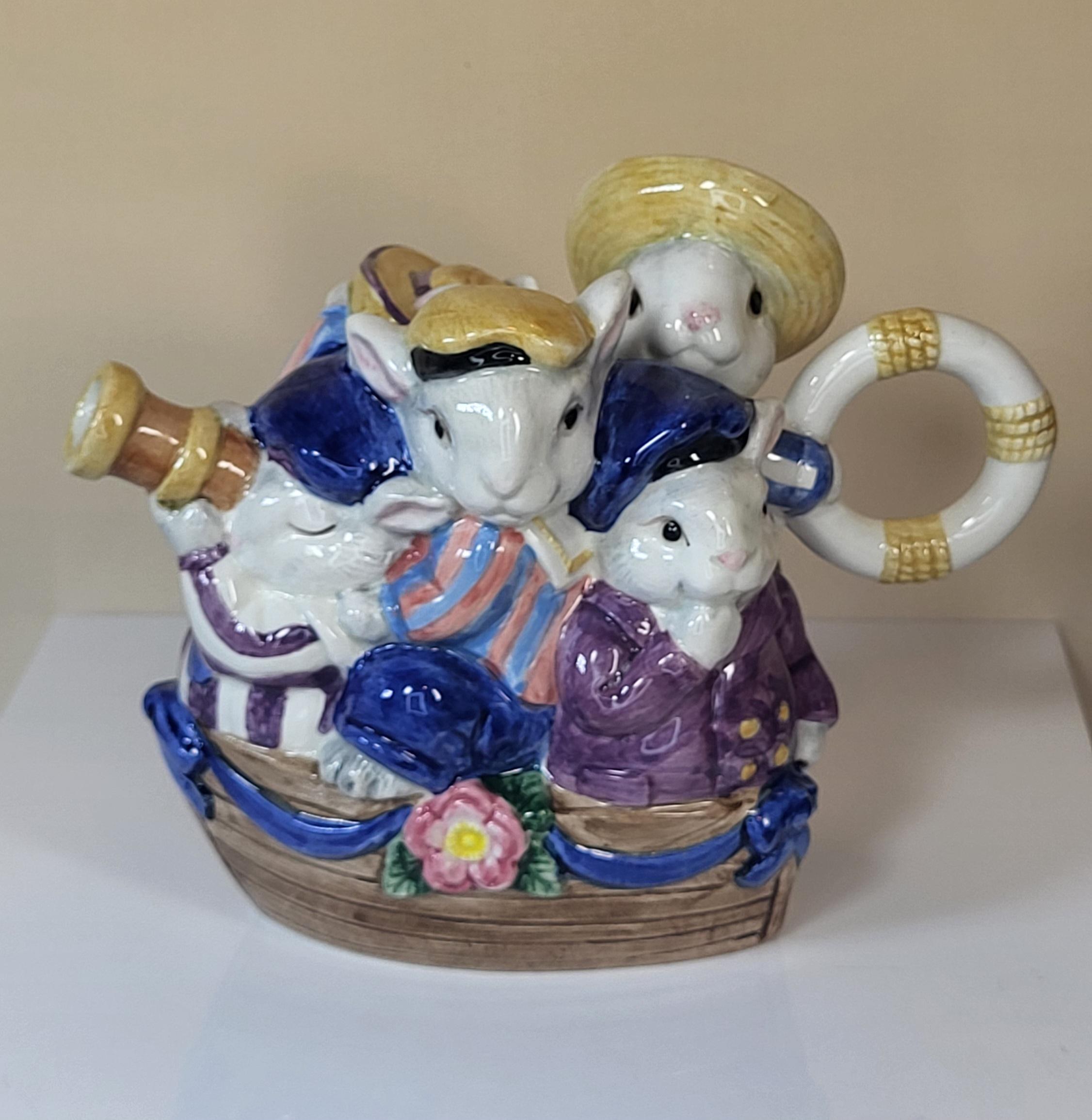 Fitz & Floyd Bustles Beaus Tea Set, Hand Painted Ceramic Bunnies view 11