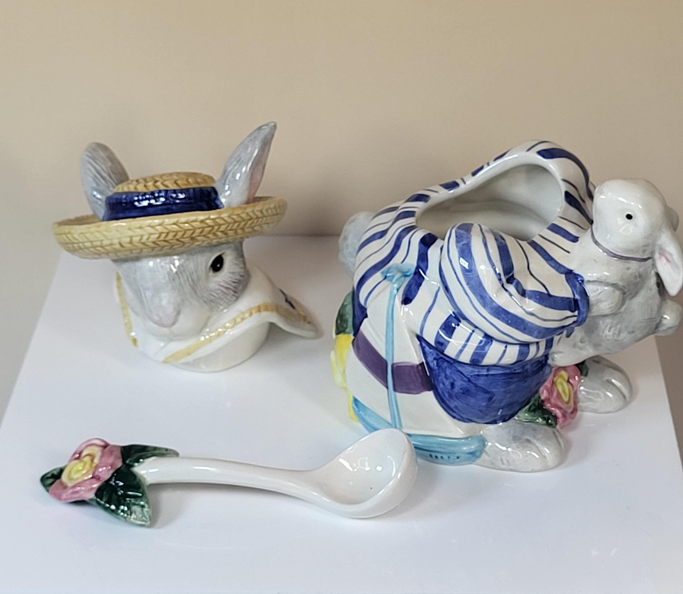 Fitz & Floyd Bustles Beaus Tea Set, Hand Painted Ceramic Bunnies view 13