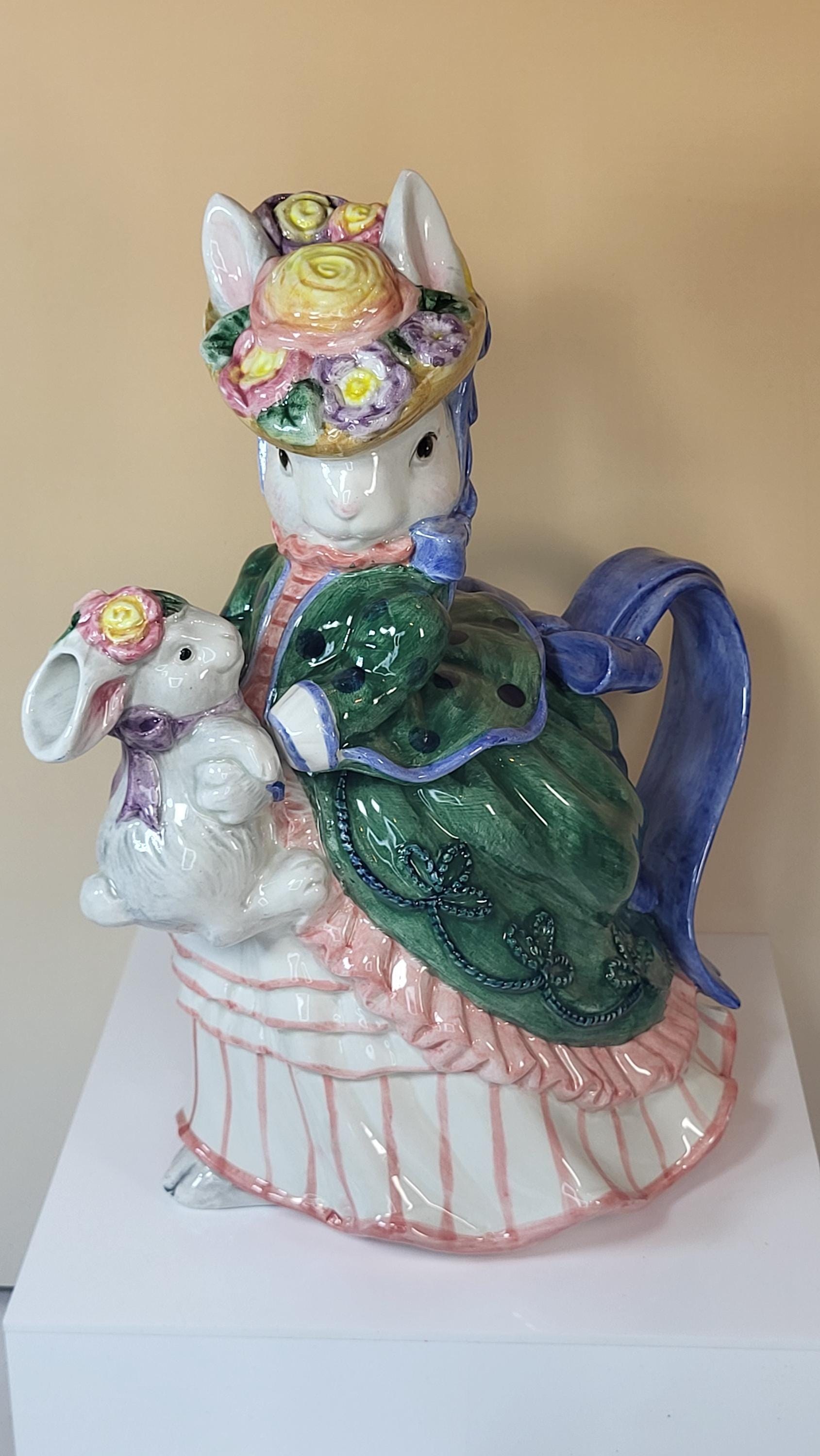 Fitz & Floyd Bustles Beaus Tea Set, Hand Painted Ceramic Bunnies view 3