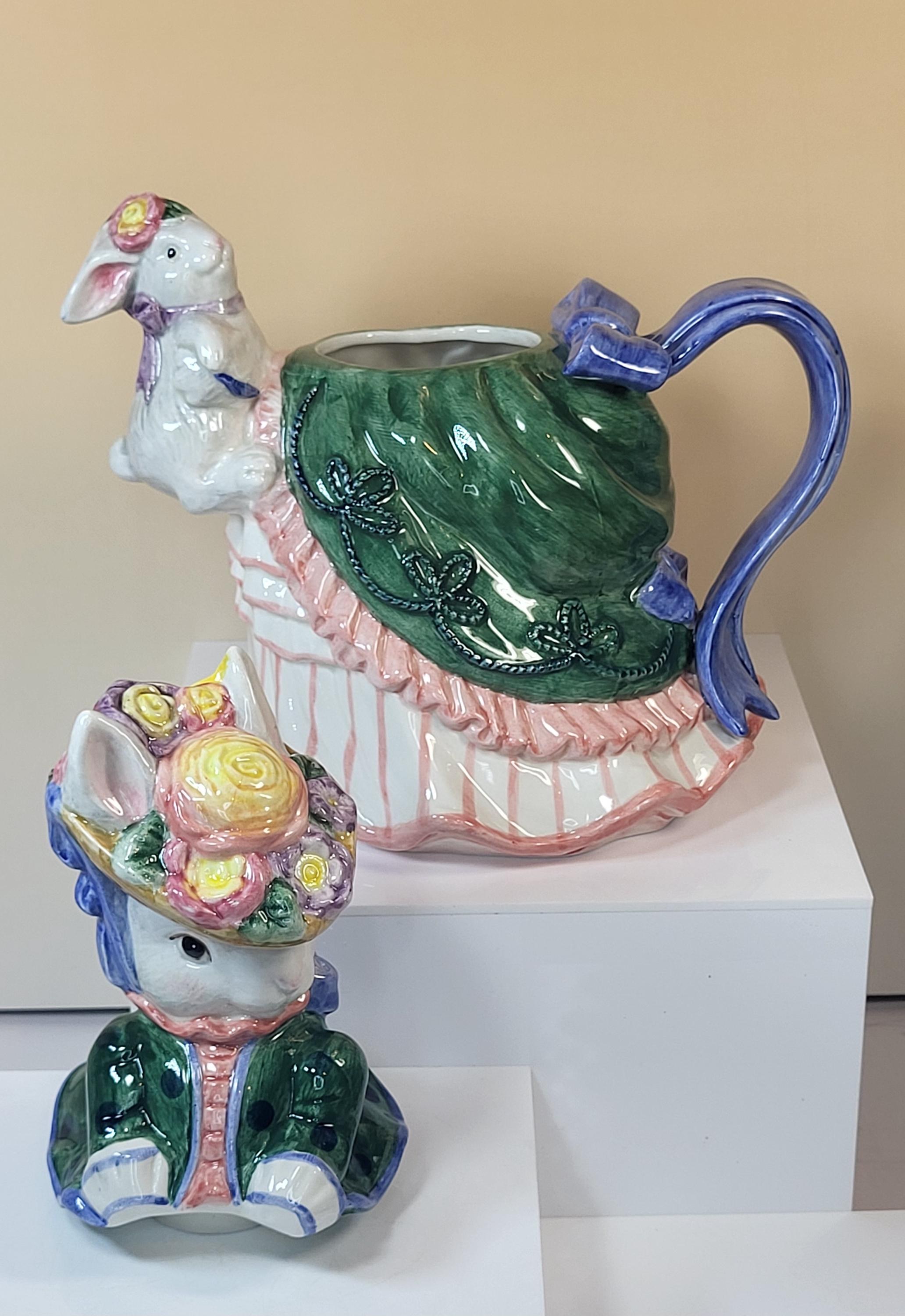 Fitz & Floyd Bustles Beaus Tea Set, Hand Painted Ceramic Bunnies view 7