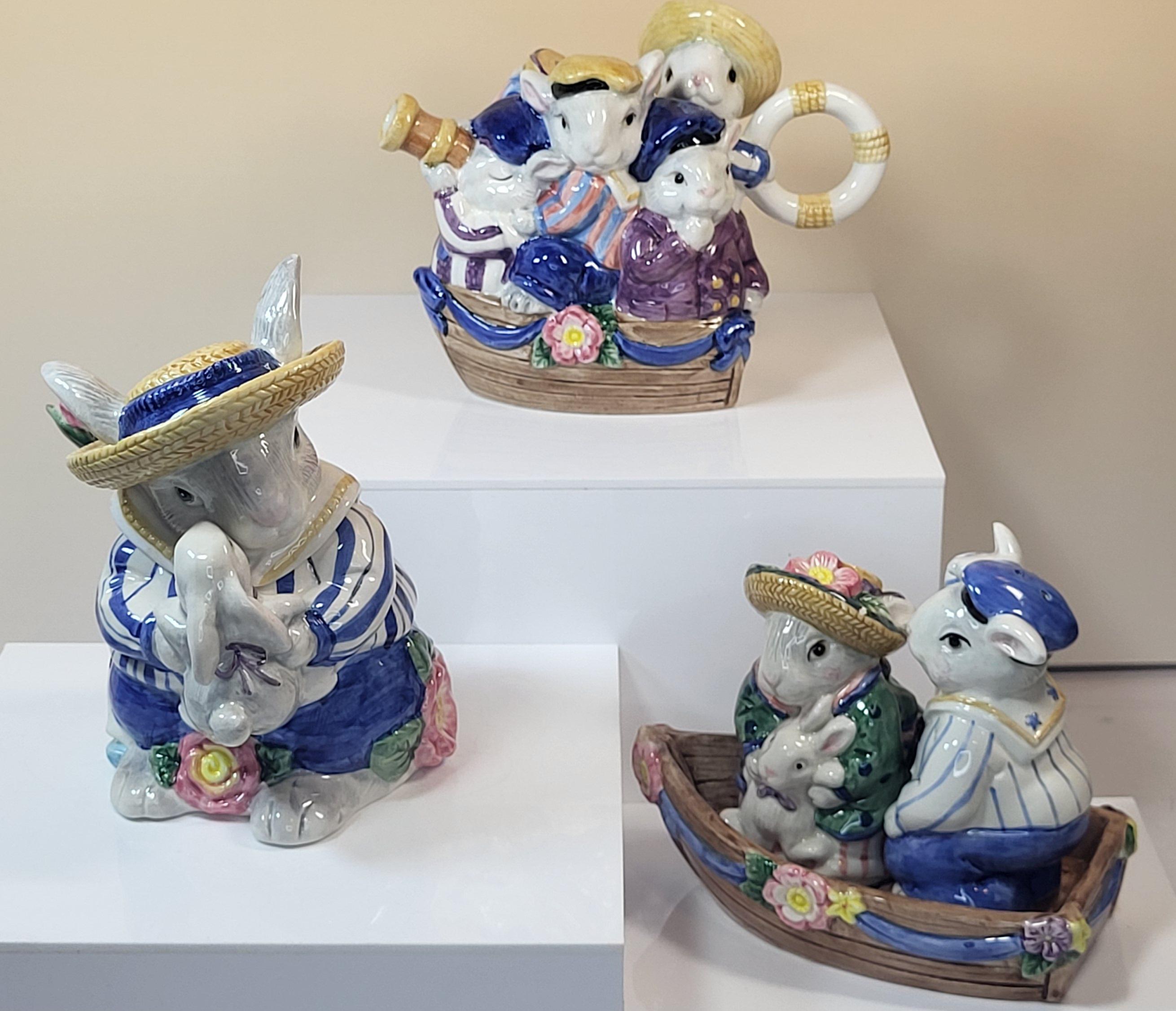 Fitz & Floyd Bustles Beaus Tea Set, Hand Painted Ceramic Bunnies view 9