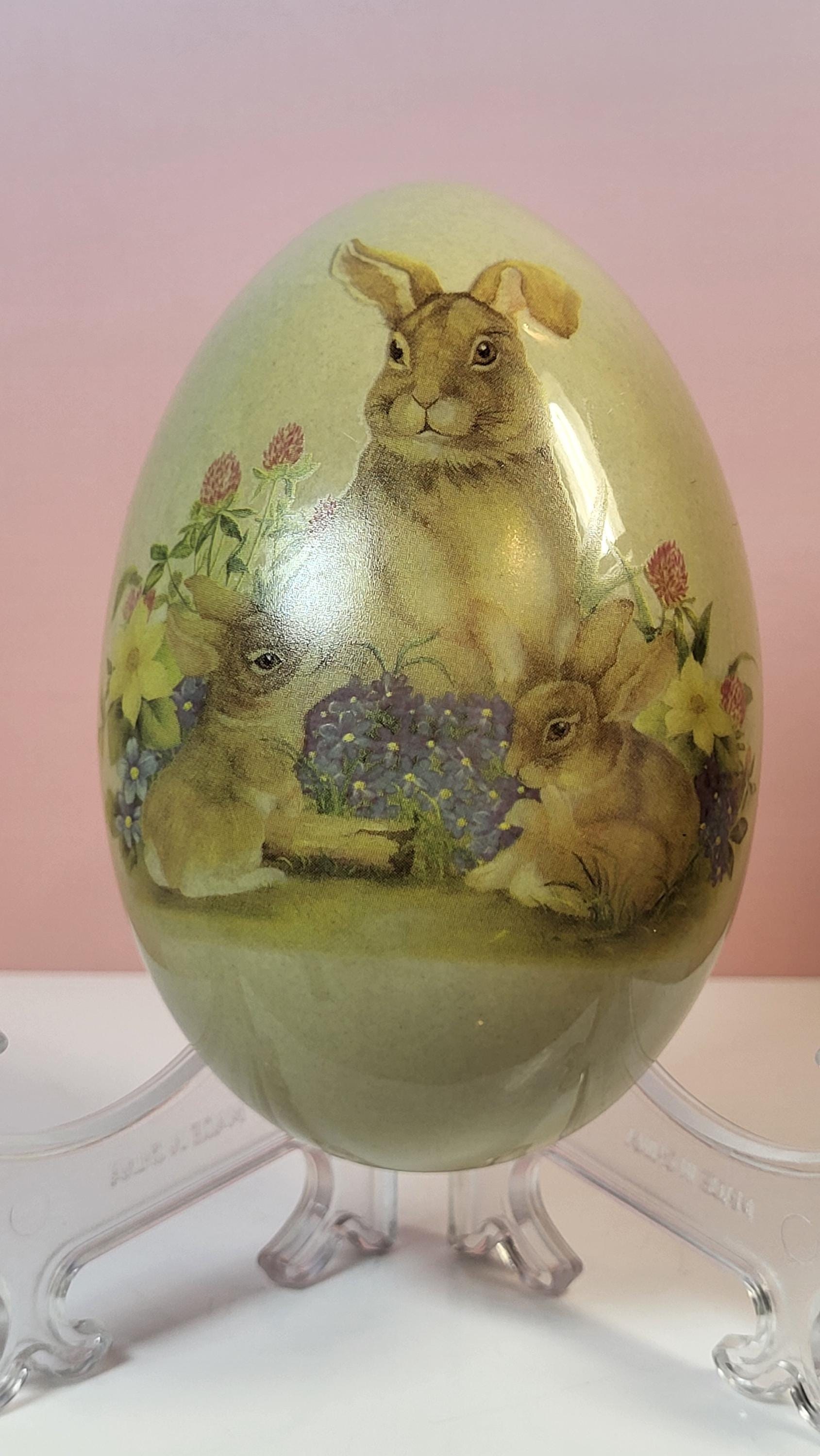Vintage Bunny Patch Ceramic Egg Trinket Box, 1990s Easter Bunny Covered Dish view 5