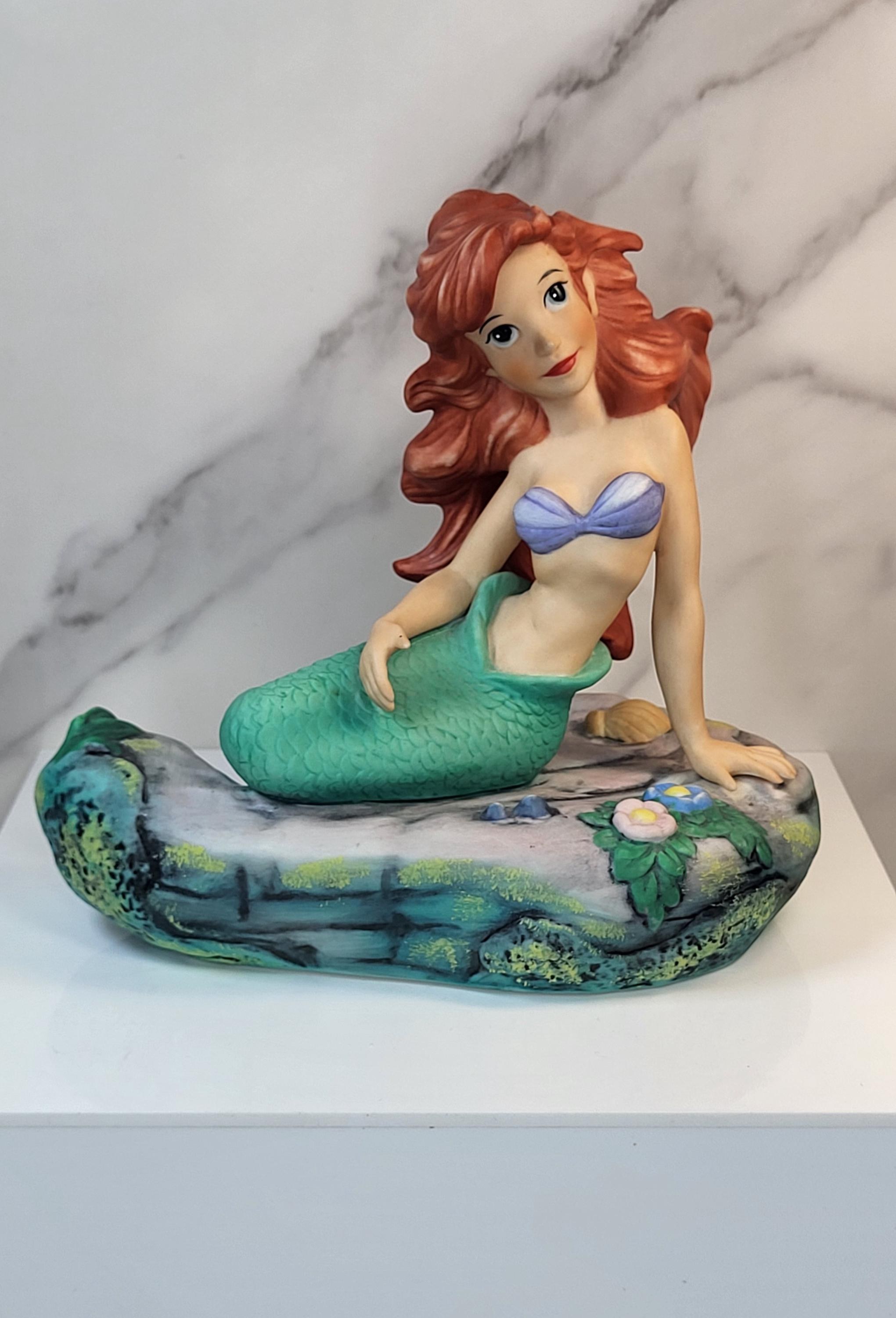 Rare! Pristine Vintage 1989 Disney Ariel Little Mermaid Figurine on Rock - Porcelain Bisque Maquette Statue - Made in Mexico
