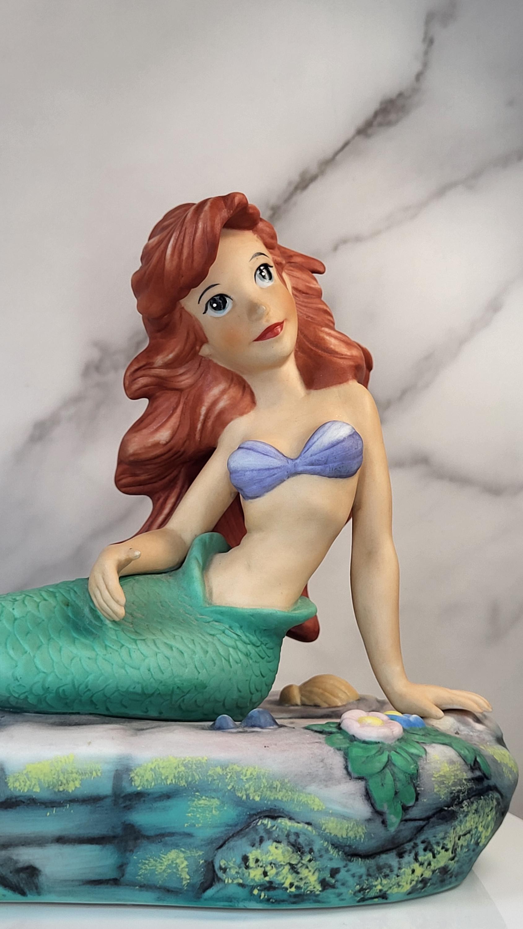 Rare! Pristine Vintage 1989 Disney Ariel Little Mermaid Figurine on Rock - Porcelain Bisque Maquette Statue - Made in Mexico view 2