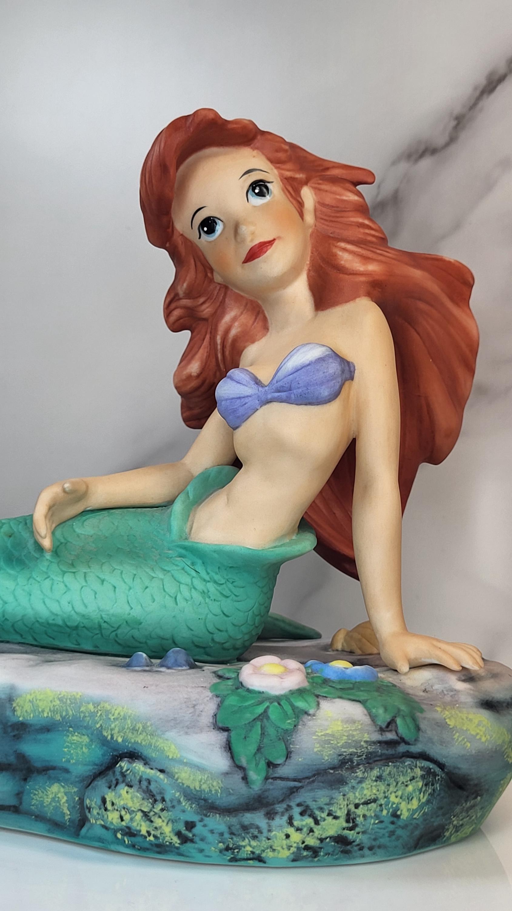 Rare! Pristine Vintage 1989 Disney Ariel Little Mermaid Figurine on Rock - Porcelain Bisque Maquette Statue - Made in Mexico view 3