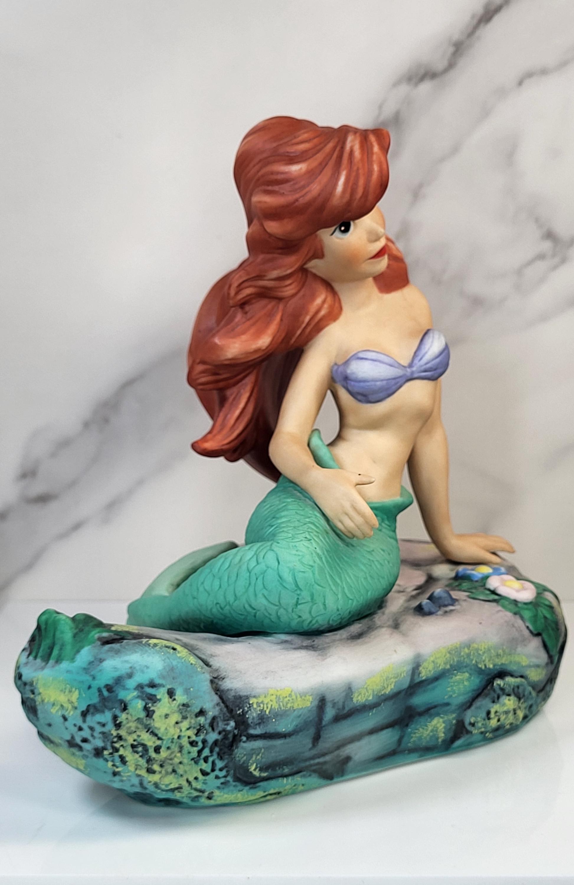 Rare! Pristine Vintage 1989 Disney Ariel Little Mermaid Figurine on Rock - Porcelain Bisque Maquette Statue - Made in Mexico view 4