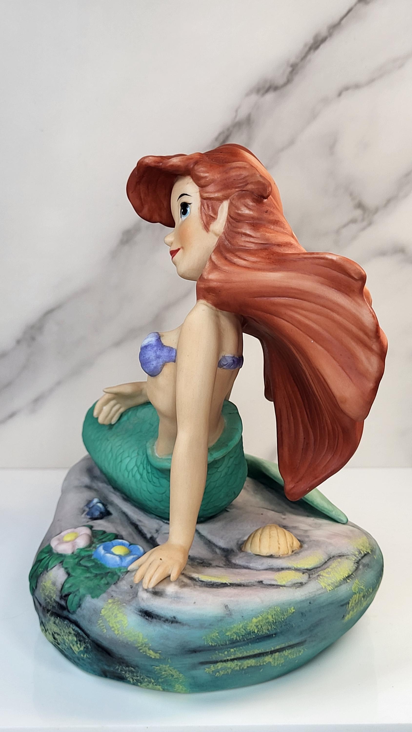 Rare! Pristine Vintage 1989 Disney Ariel Little Mermaid Figurine on Rock - Porcelain Bisque Maquette Statue - Made in Mexico view 6