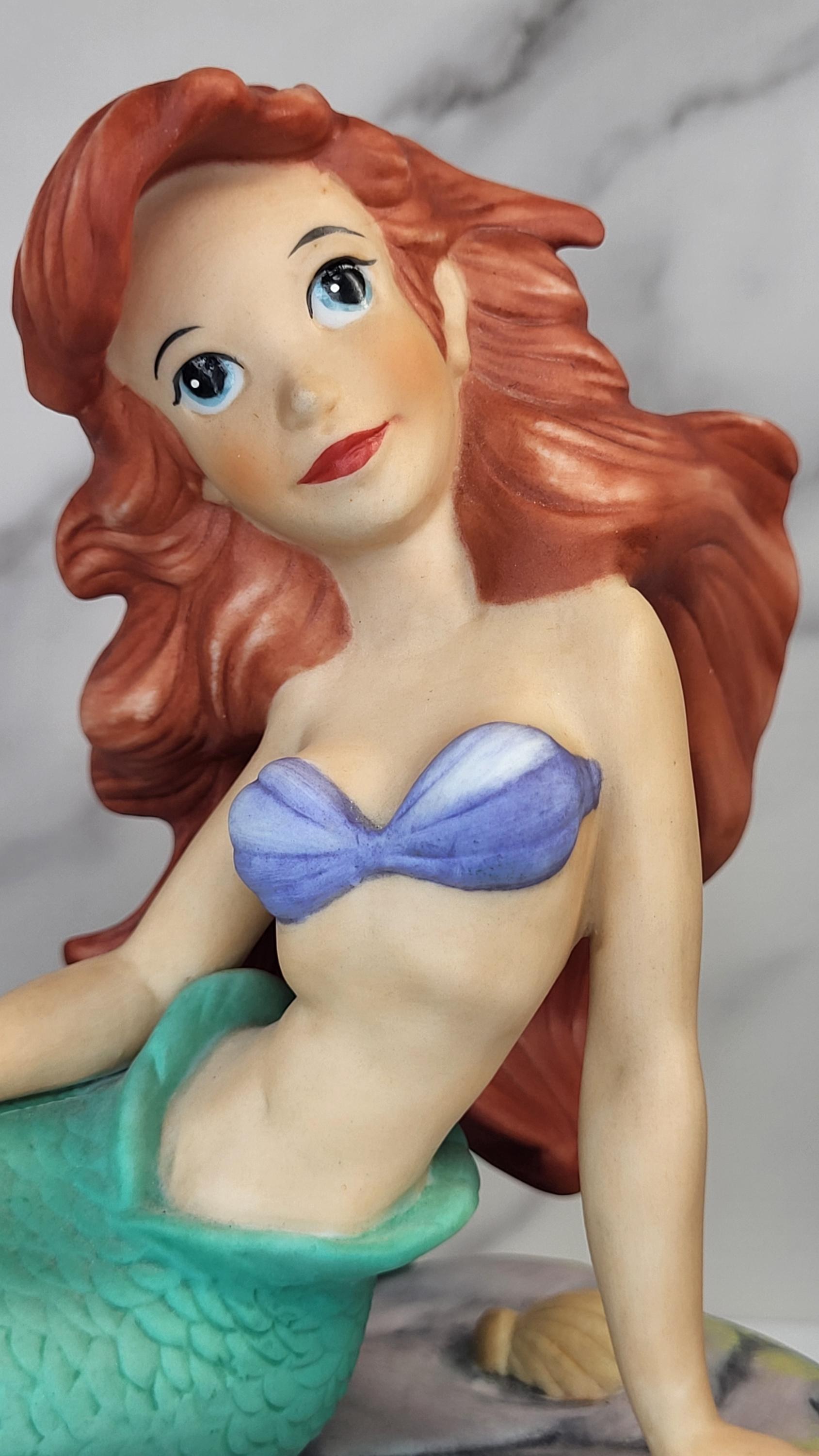 Rare! Pristine Vintage 1989 Disney Ariel Little Mermaid Figurine on Rock - Porcelain Bisque Maquette Statue - Made in Mexico view 9