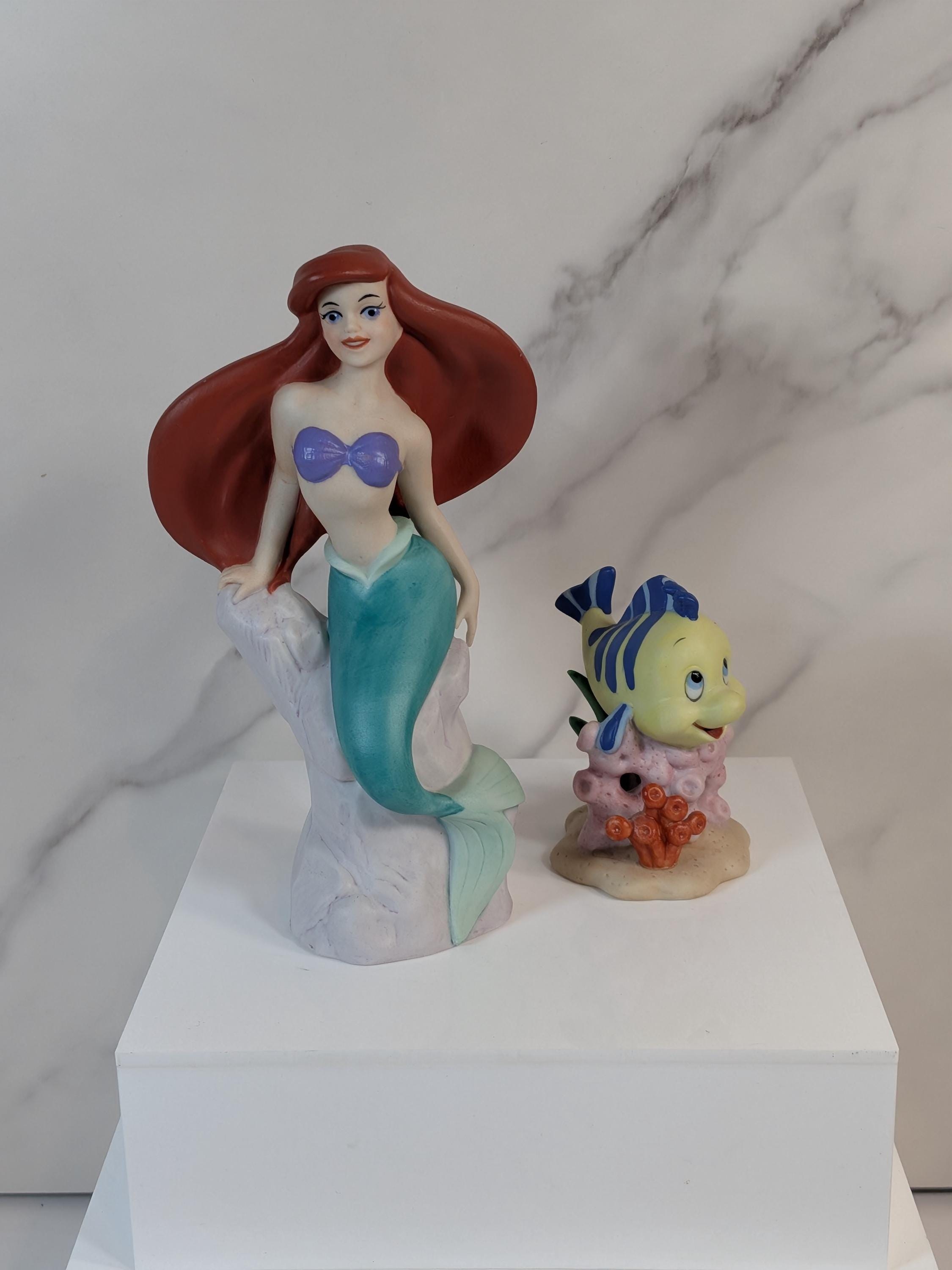 Rare Vintage Disney 1990s Ariel & Flounder Ceramic Figurine Set - Hard to Find