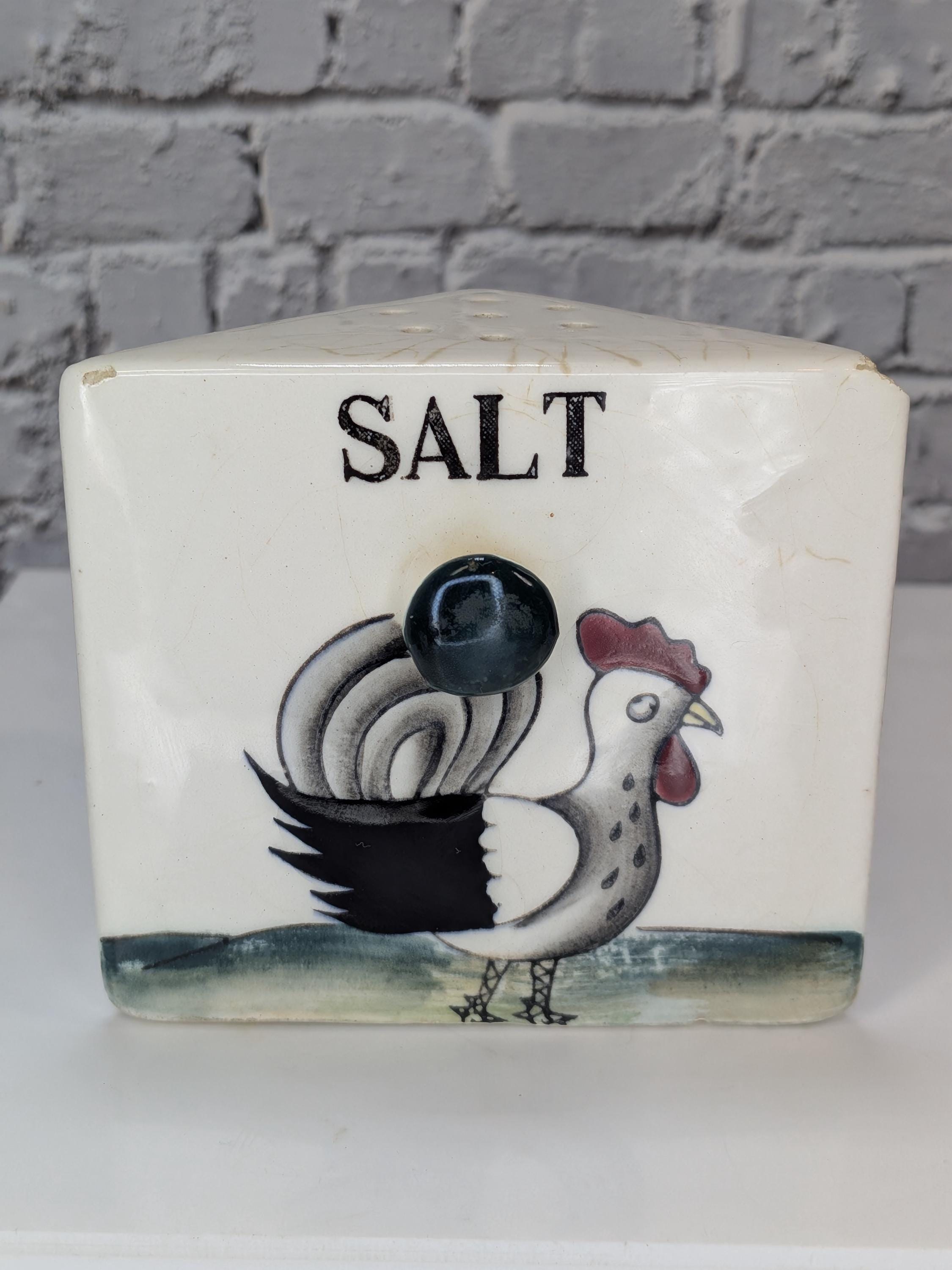 Vintage 1950s Rooster Spice Rack Set - Hand-Painted Ceramic Japan - Farmhouse Kitschy Kitchen Decor - Complete and Hangable view 15