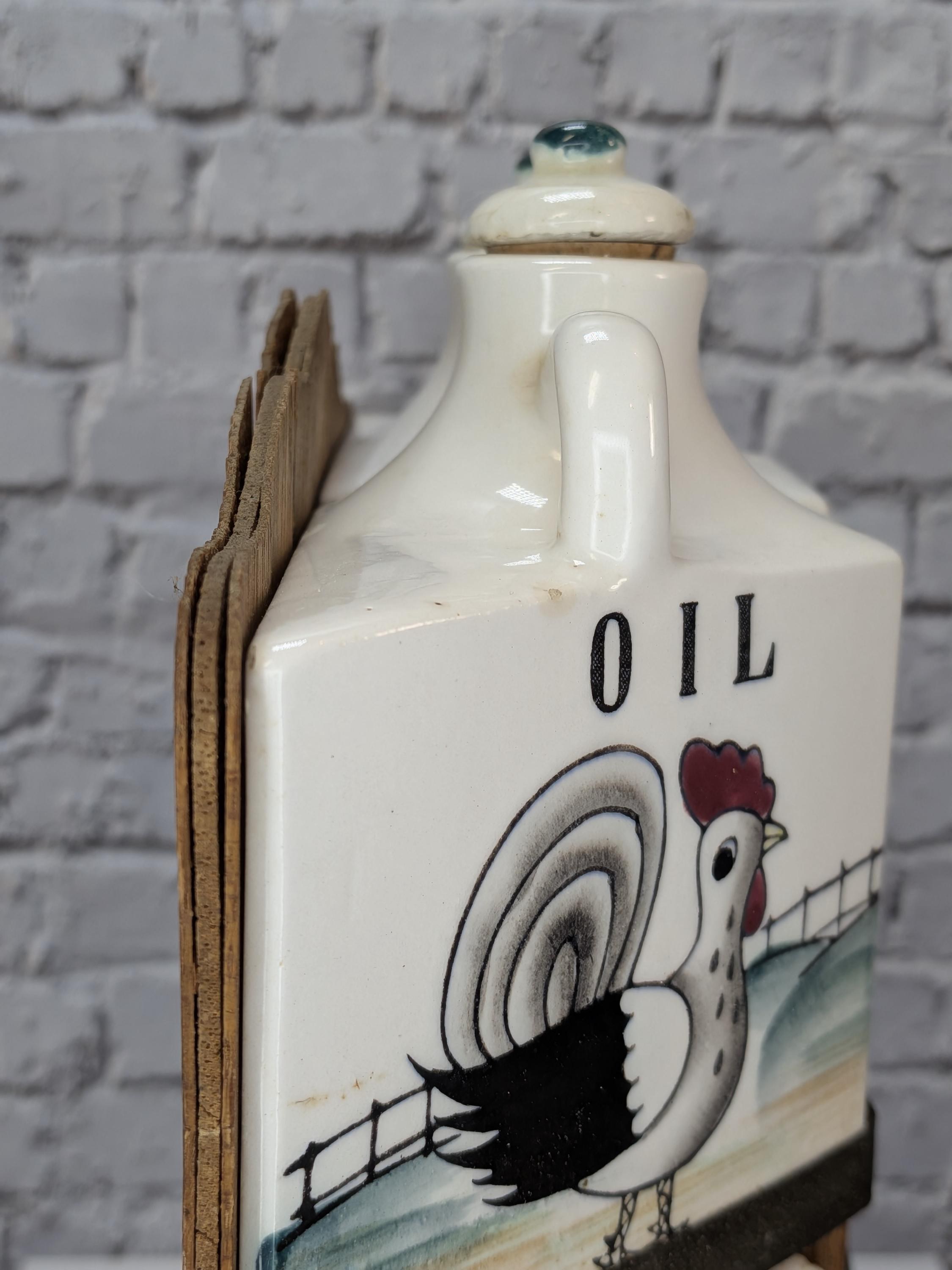 Vintage 1950s Rooster Spice Rack Set - Hand-Painted Ceramic Japan - Farmhouse Kitschy Kitchen Decor - Complete and Hangable view 5