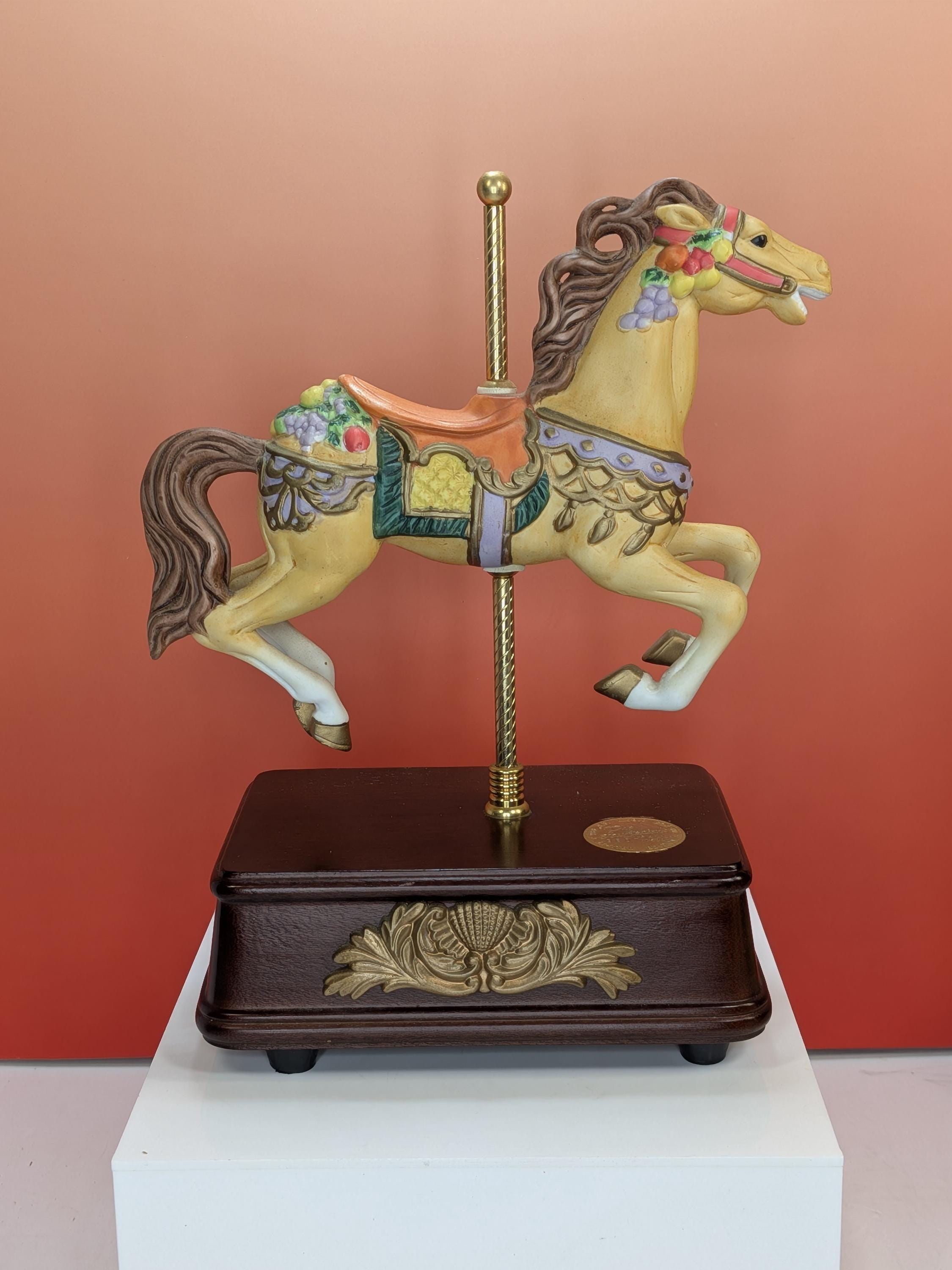Autumn Carousel Horse Music Box - SF Music Box Co. Four Seasons Collection - Limited Edition Hand Painted Porcelain - Autumn Harvest Theme