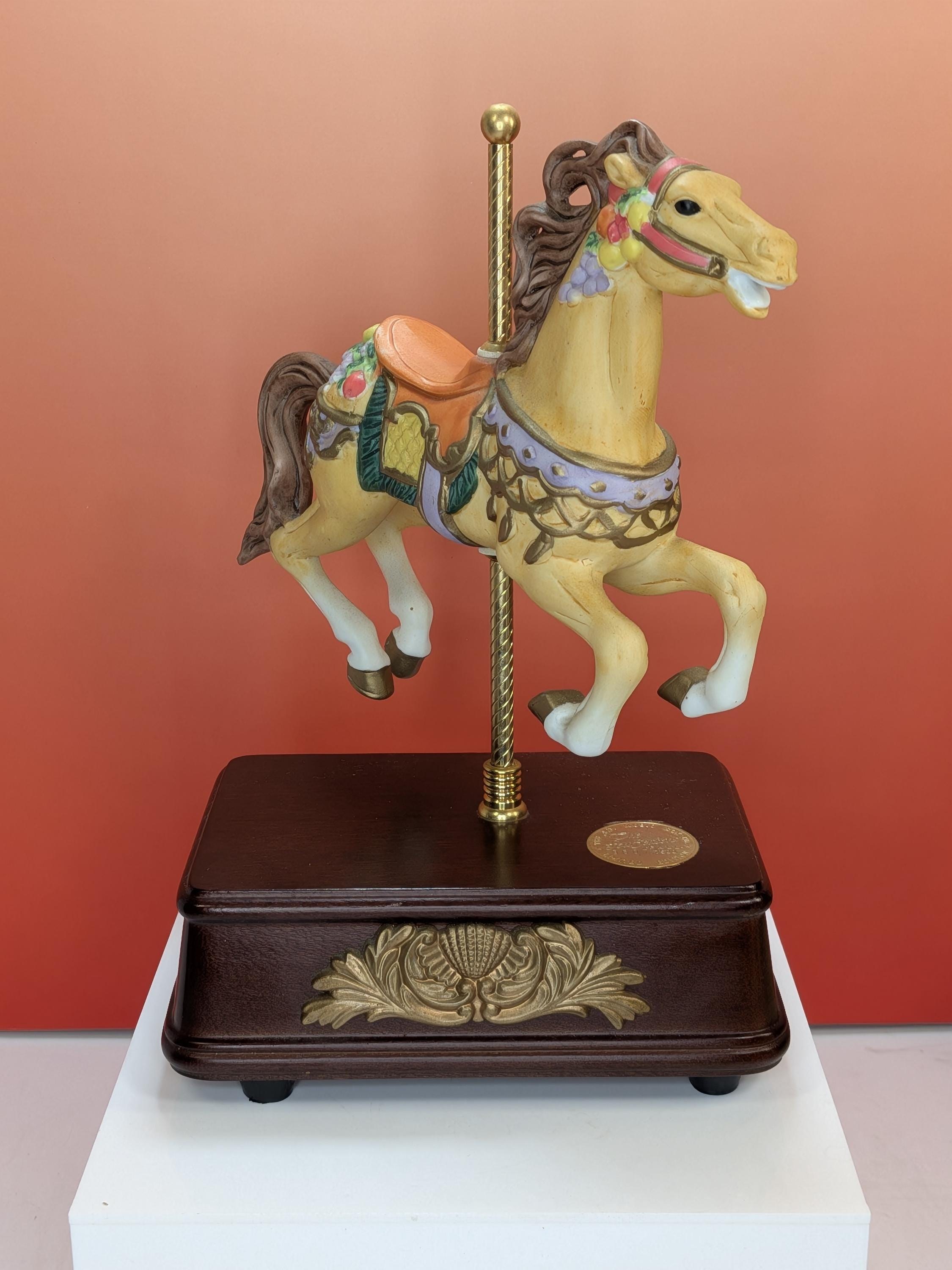 Autumn Carousel Horse Music Box - SF Music Box Co. Four Seasons Collection - Limited Edition Hand Painted Porcelain - Autumn Harvest Theme view 2