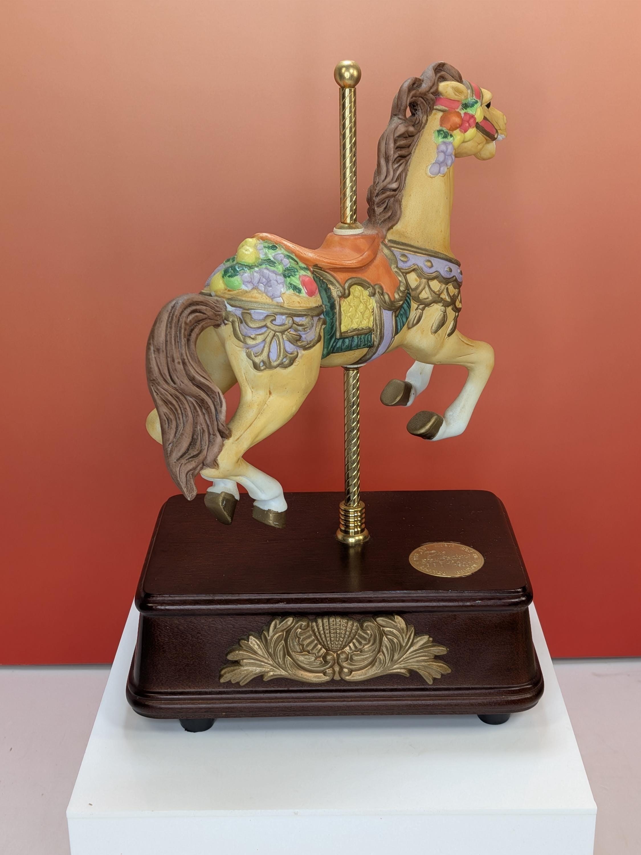 Autumn Carousel Horse Music Box - SF Music Box Co. Four Seasons Collection - Limited Edition Hand Painted Porcelain - Autumn Harvest Theme view 3