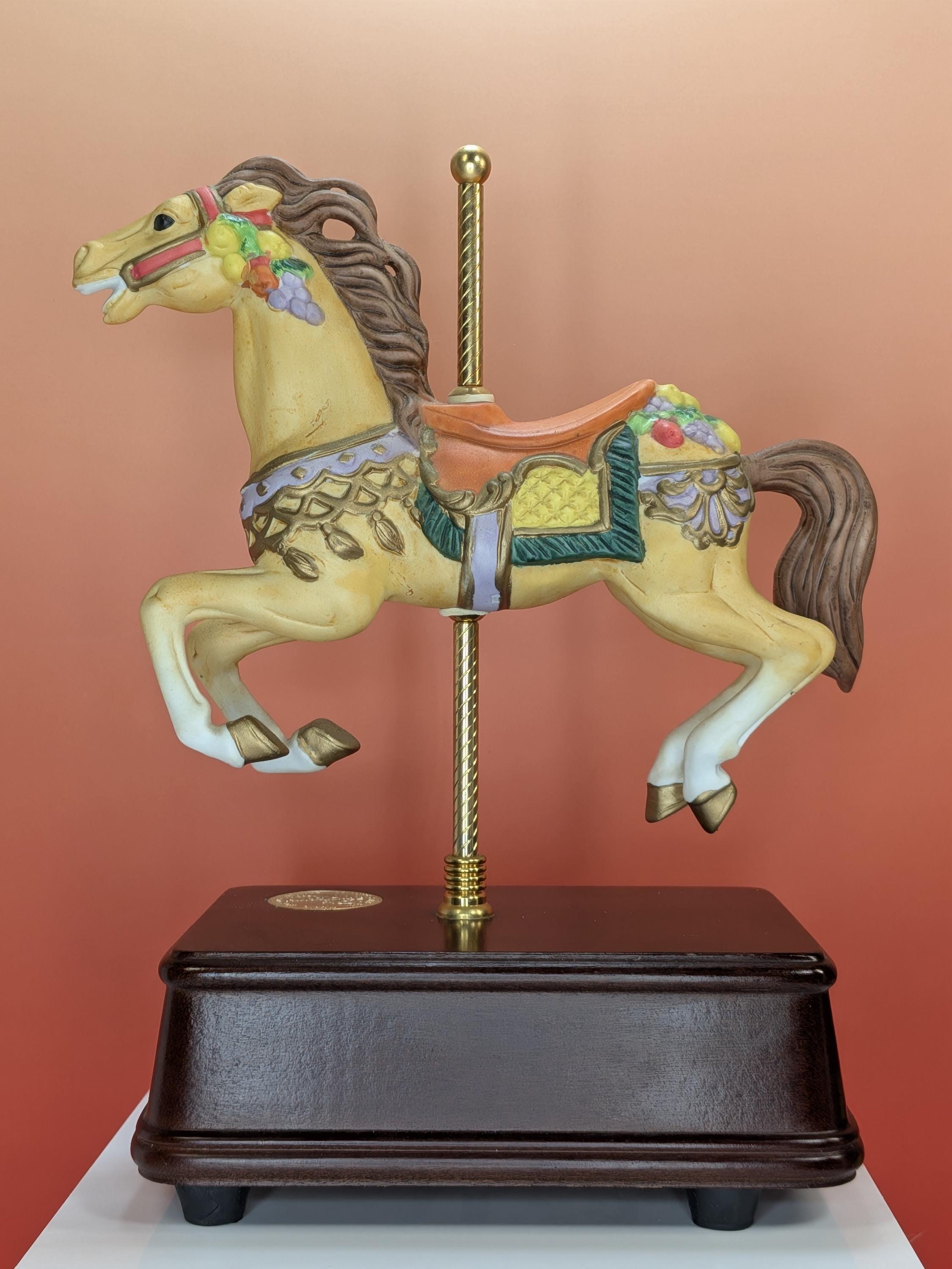 Autumn Carousel Horse Music Box - SF Music Box Co. Four Seasons Collection - Limited Edition Hand Painted Porcelain - Autumn Harvest Theme view 7
