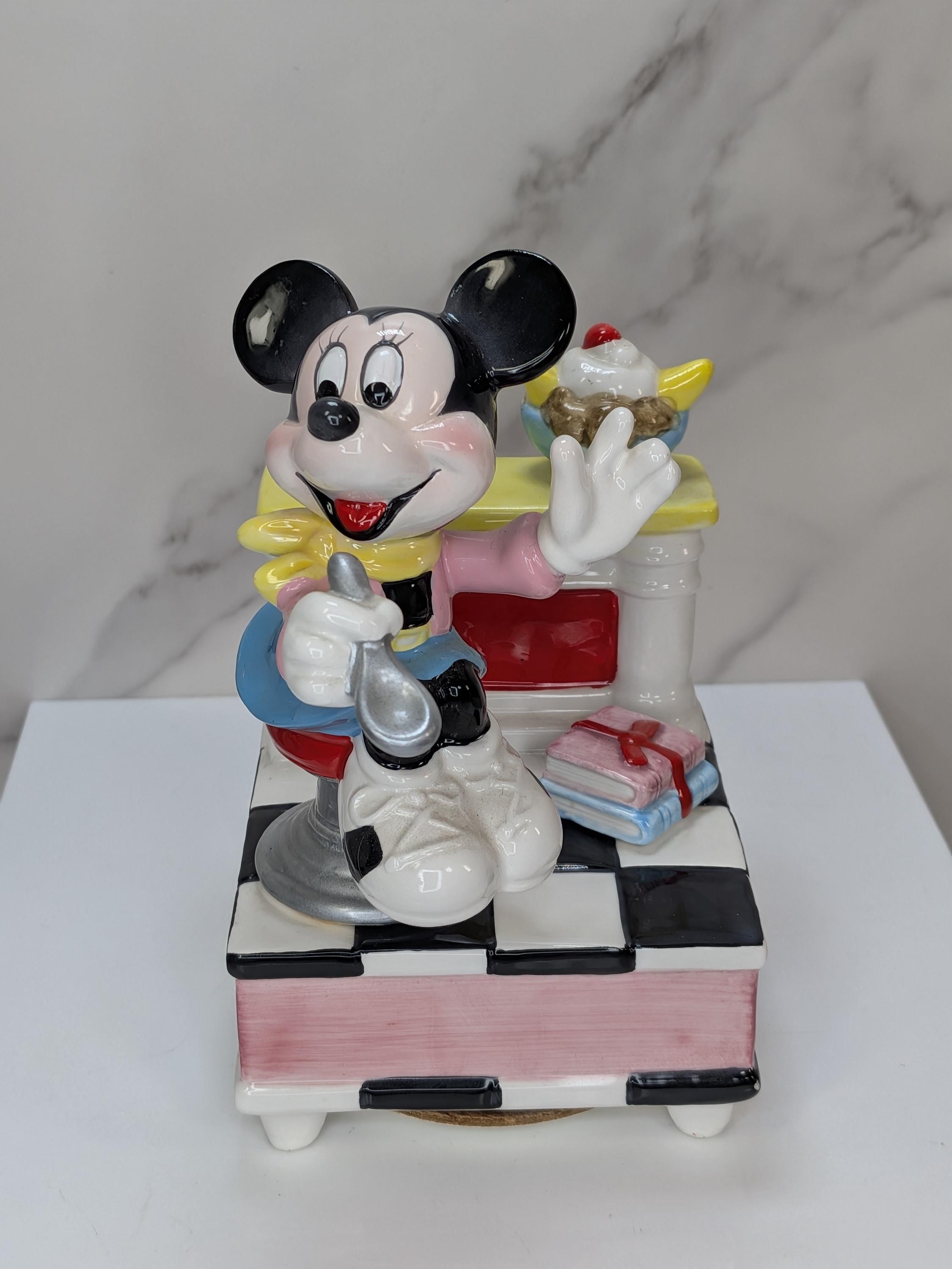 Vintage 1980s Disney Schmid Musical Figurine Set - Mickey Jukebox & Minnie Diner - Both Play and Move but Minnie has Flaws view 11