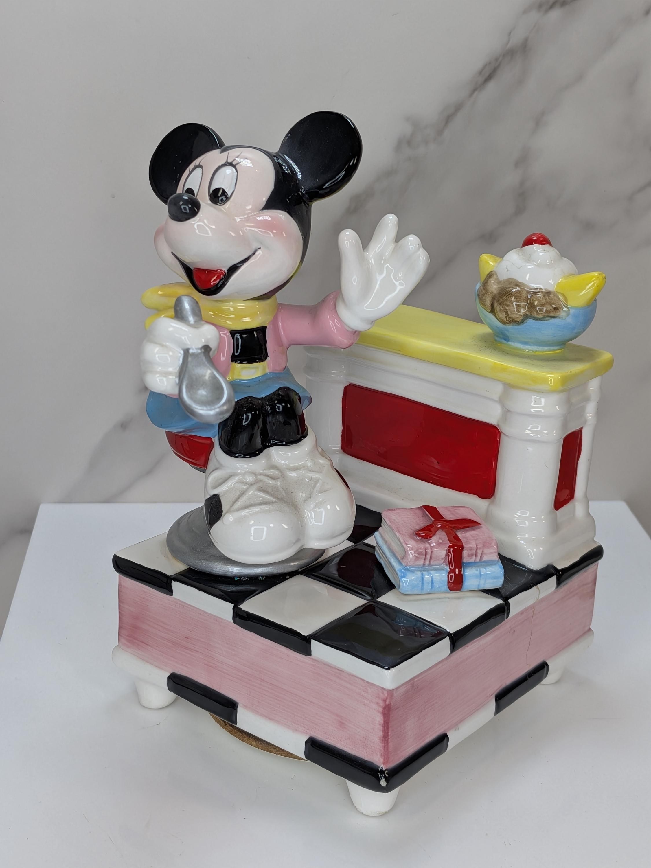 Vintage 1980s Disney Schmid Musical Figurine Set - Mickey Jukebox & Minnie Diner - Both Play and Move but Minnie has Flaws view 14