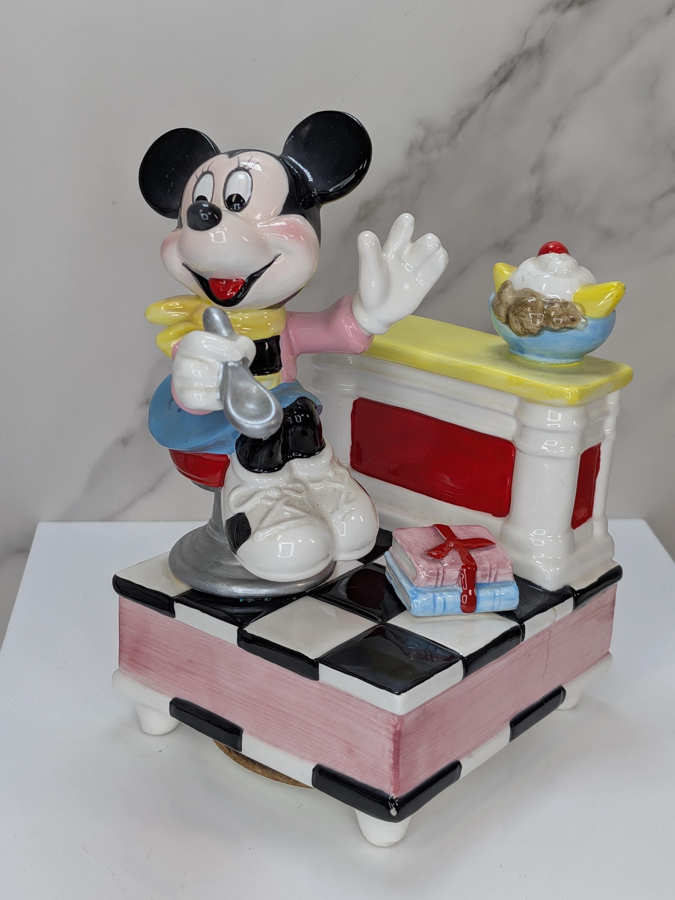 Vintage 1980s Disney Schmid Musical Figurine Set - Mickey Jukebox & Minnie Diner - Both Play and Move but Minnie has Flaws view 15