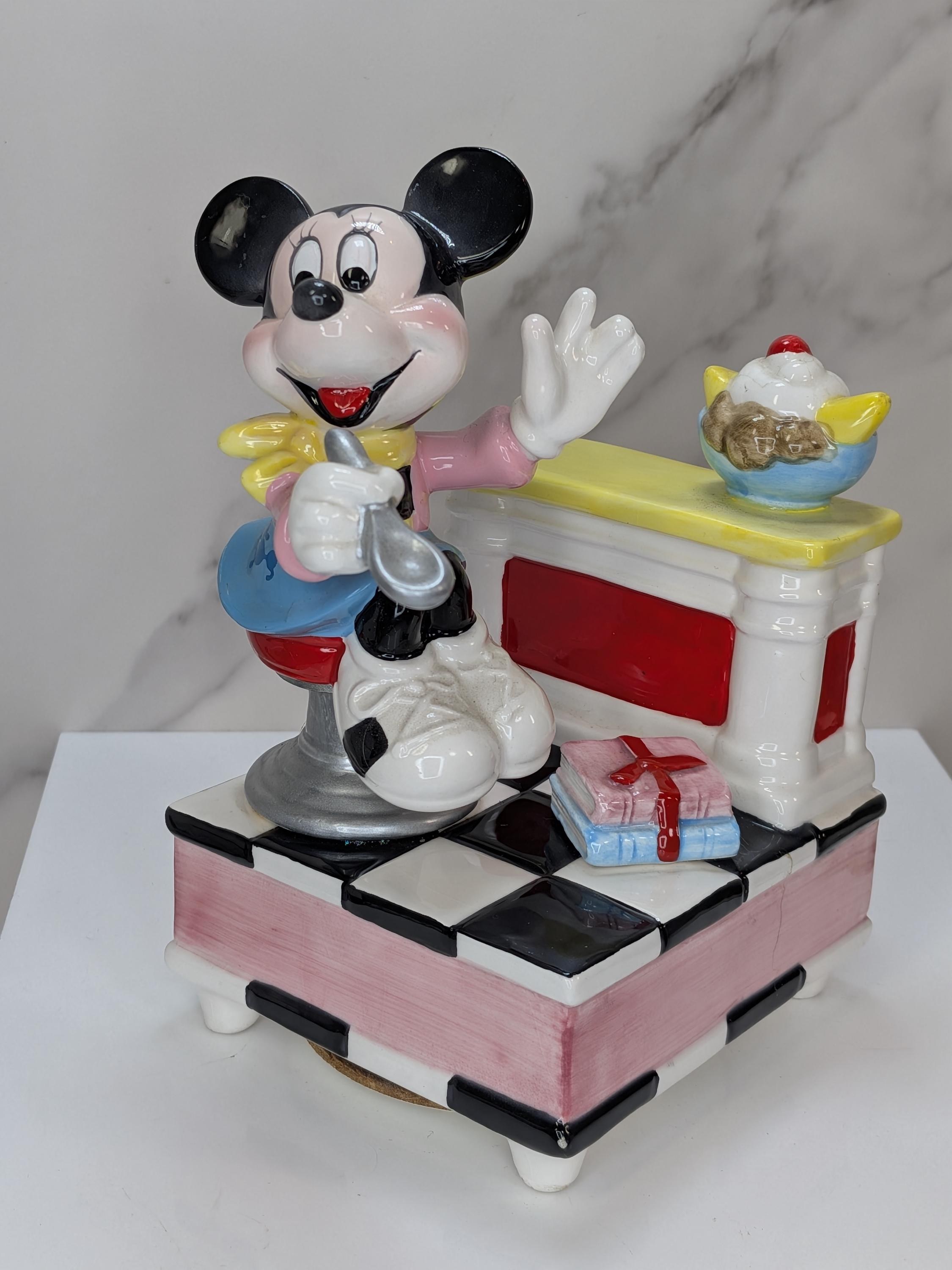Vintage 1980s Disney Schmid Musical Figurine Set - Mickey Jukebox & Minnie Diner - Both Play and Move but Minnie has Flaws view 16