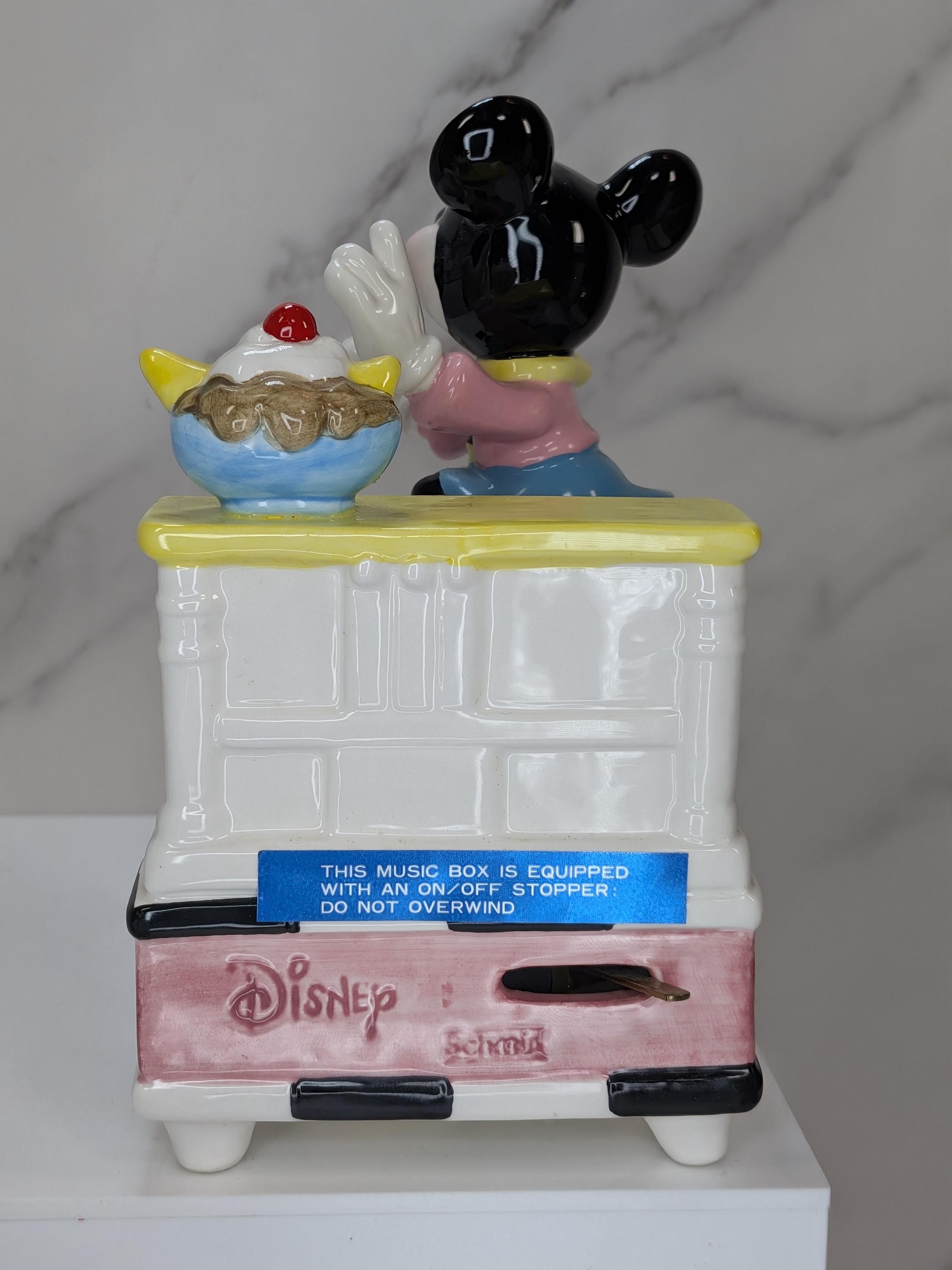 Vintage 1980s Disney Schmid Musical Figurine Set - Mickey Jukebox & Minnie Diner - Both Play and Move but Minnie has Flaws view 4