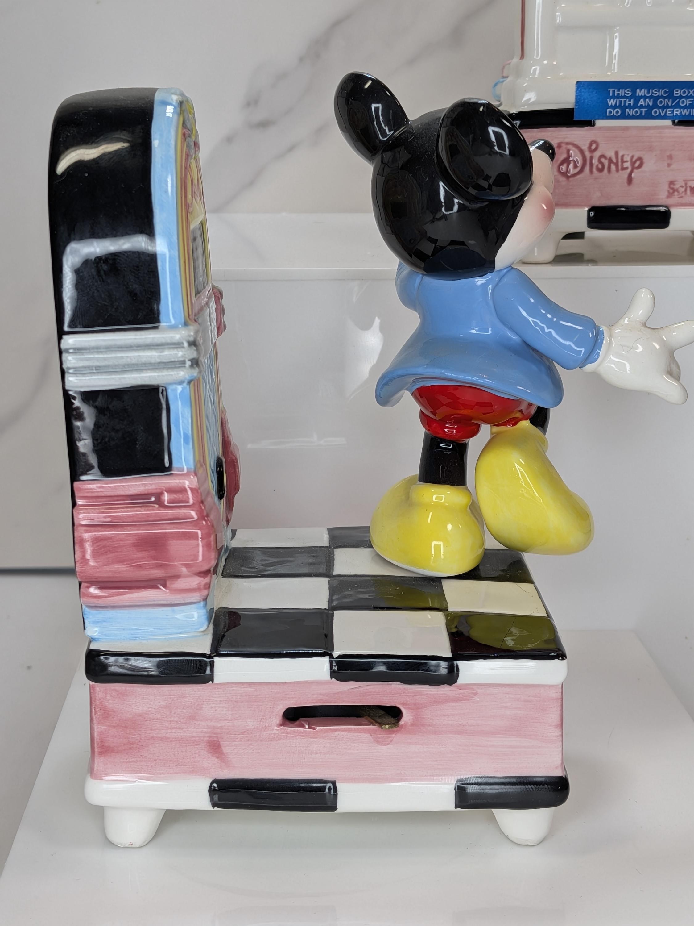 Vintage 1980s Disney Schmid Musical Figurine Set - Mickey Jukebox & Minnie Diner - Both Play and Move but Minnie has Flaws view 5