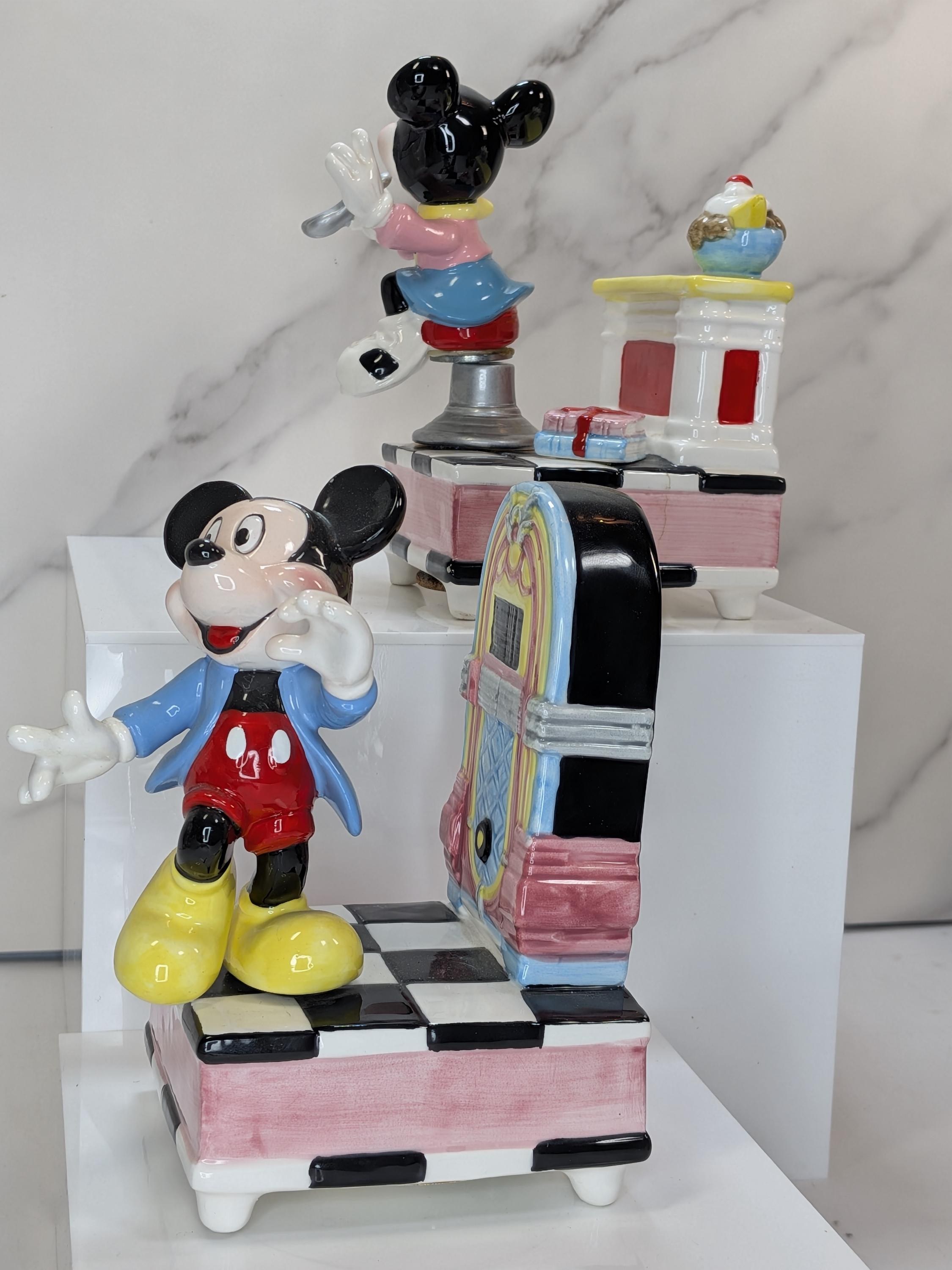 Vintage 1980s Disney Schmid Musical Figurine Set - Mickey Jukebox & Minnie Diner - Both Play and Move but Minnie has Flaws view 6