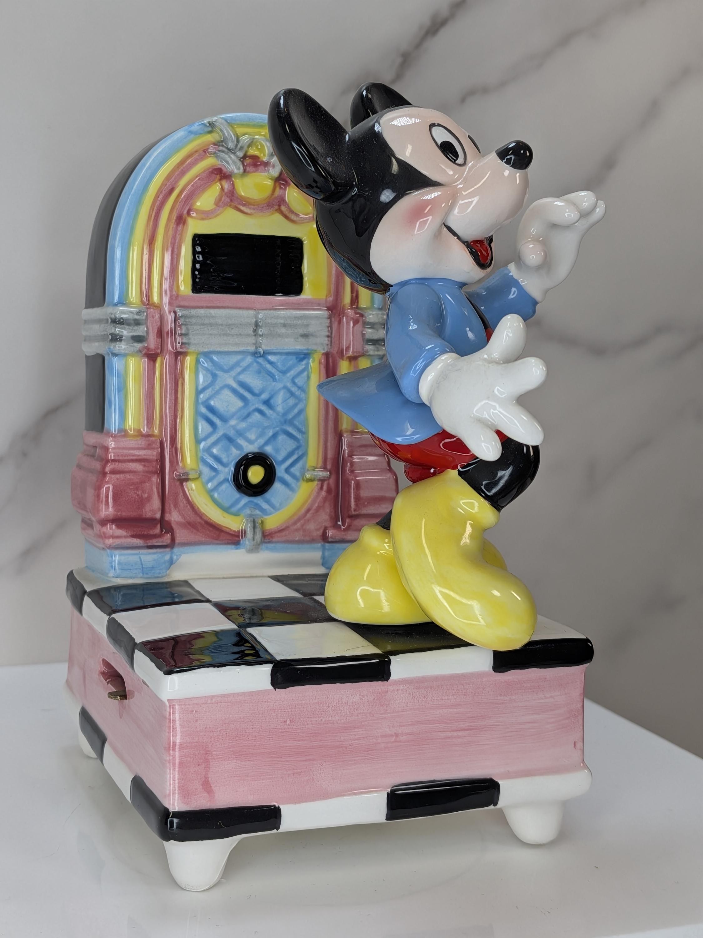 Vintage 1980s Disney Schmid Musical Figurine Set - Mickey Jukebox & Minnie Diner - Both Play and Move but Minnie has Flaws view 7