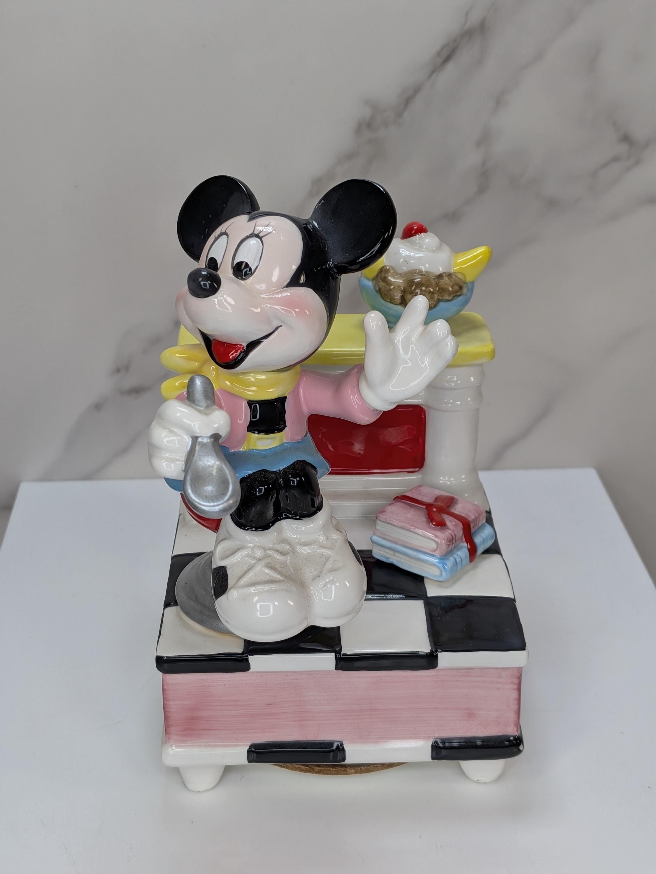 Vintage 1980s Disney Schmid Musical Figurine Set - Mickey Jukebox & Minnie Diner - Both Play and Move but Minnie has Flaws view 10