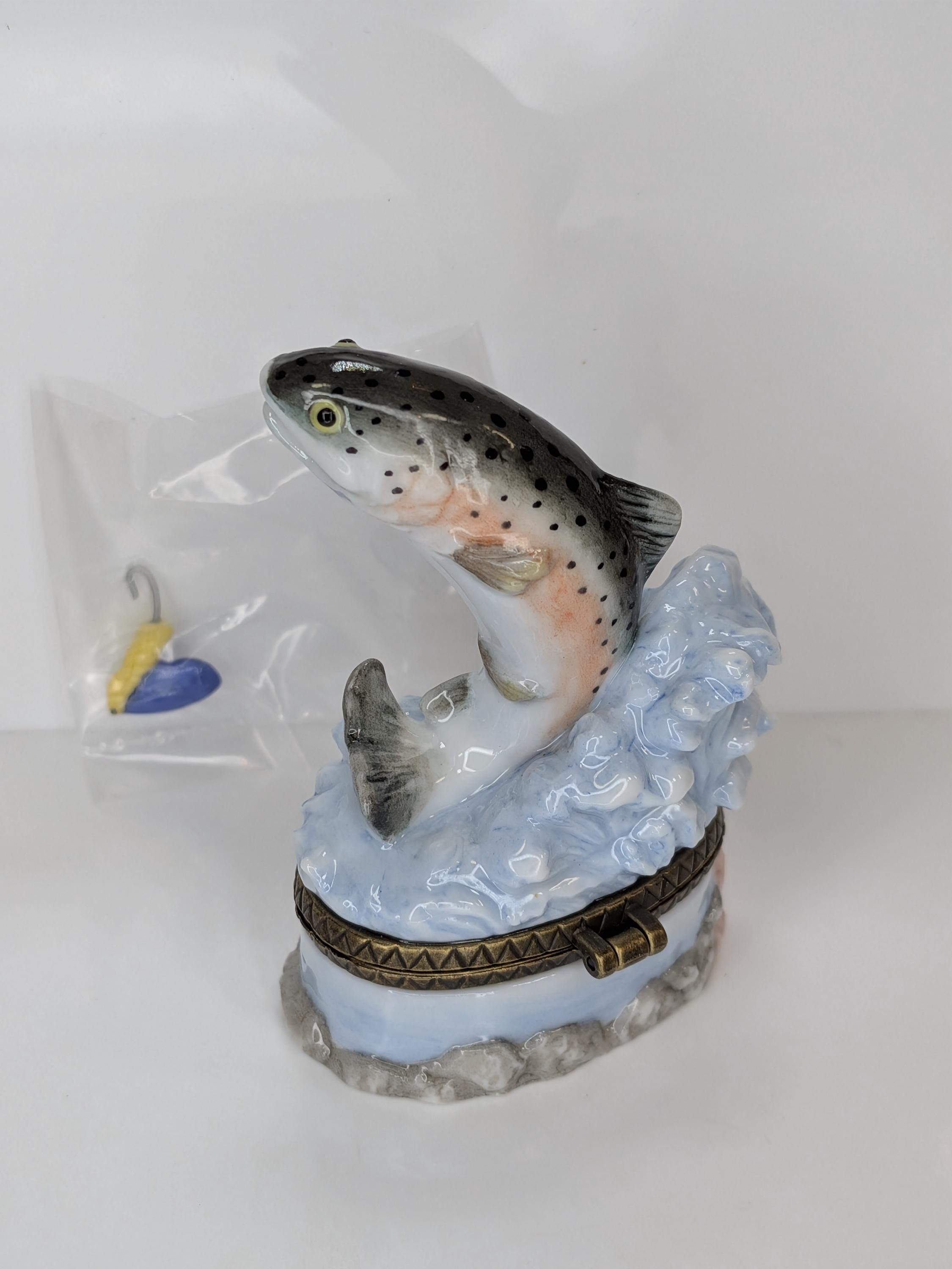 Curated Vintage Fish Trinket Box Set - Midwest of Cannon Falls PHB Collection - 5 Leaping Freshwater Game Fish with Lures - Cabin Core Decor view 11
